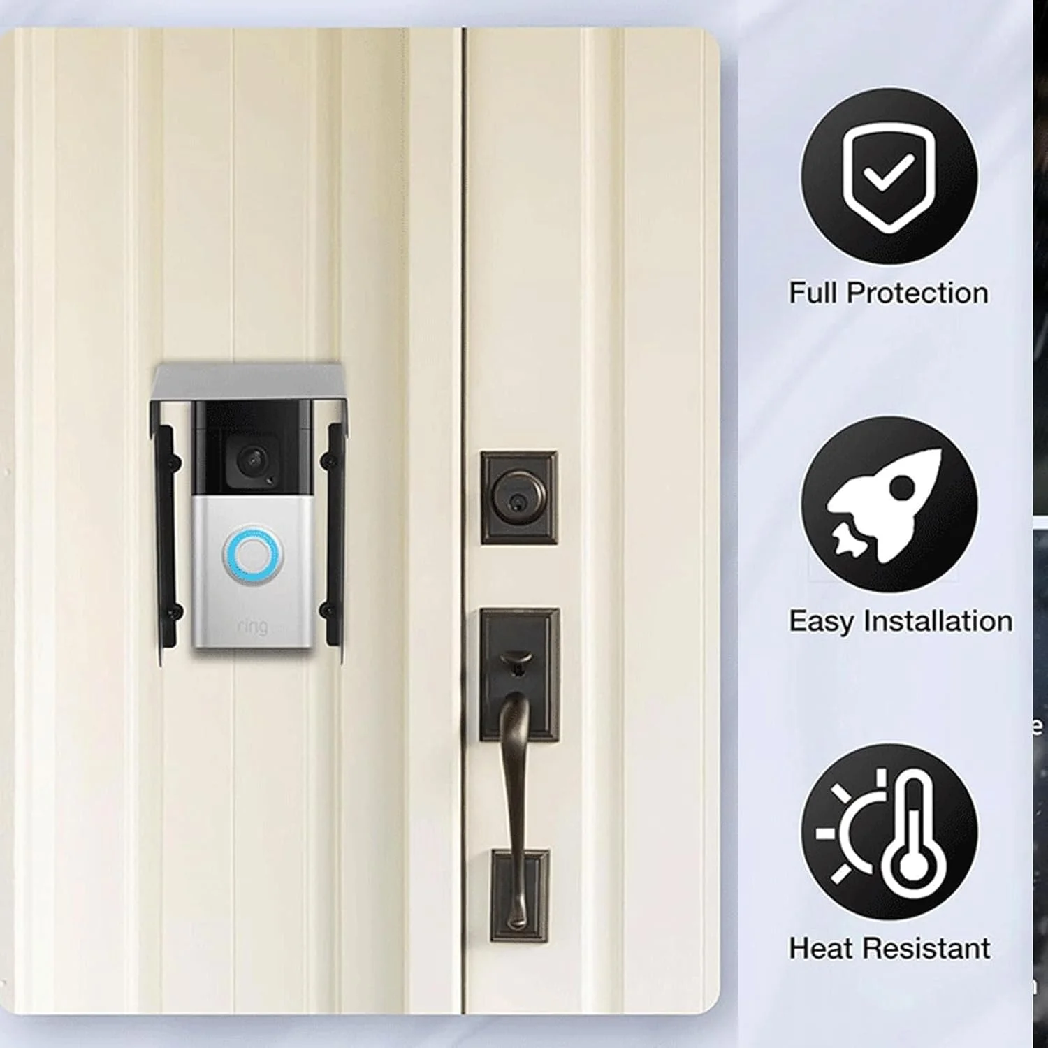 محافظ باران درب، پوشش محافظ درب زنگ ضد زنگ فولادی نورد سرد، امنیت بصری برای حفاظت از خانه، مناسب برای اکثر زنگ های درب، زنگ های درب دوربین دار، همراه با پیچ های نصب