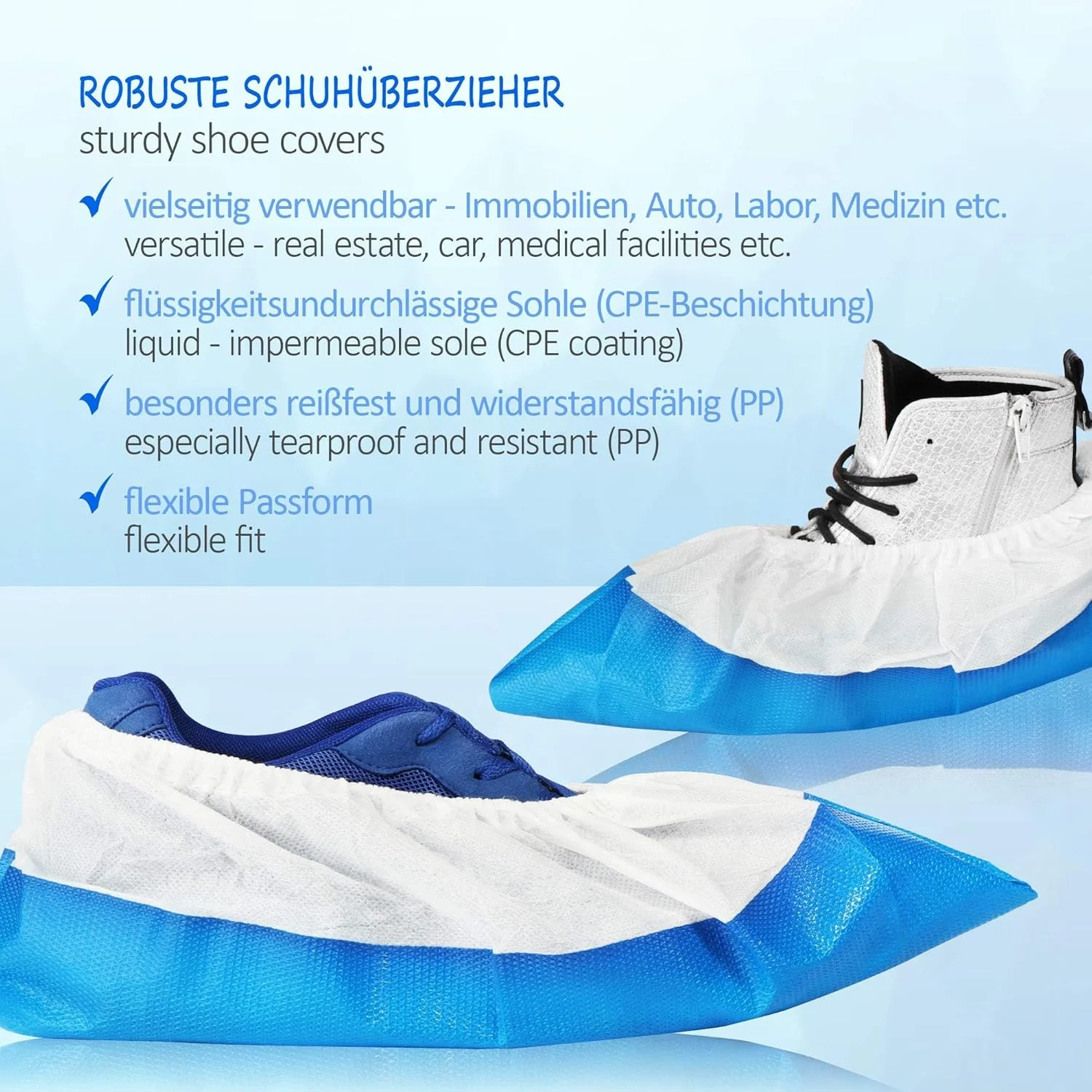 100 عدد روکش کفش ممتاز قابل استفاده مجدد، روکش کفش پلاستیکی ضد لغزش با زیره ضد آب، بسیار قوی، سایز بزرگ مناسب تا سایز 47، بادوام برای استفاده در داخل و خارج از منزل