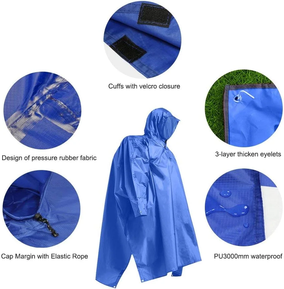 پانچو بارانی 3 در 1 چند منظوره قابل حمل با کلاه، زیرانداز کمپینگ، روکش بارانی دوچرخه سواری، مناسب برای فعالیت های فضای باز، سایز آزاد