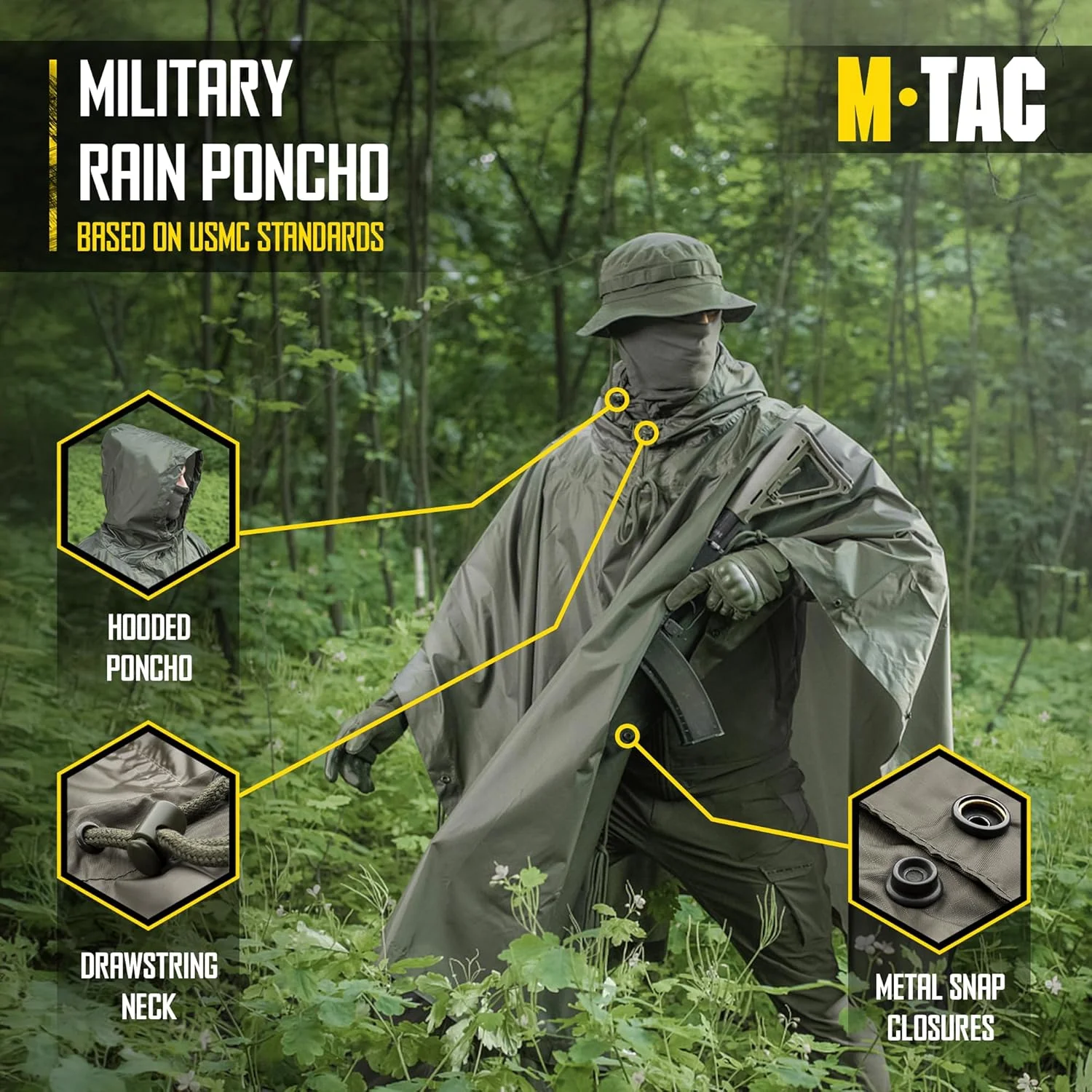پانچو بارانی تاکتیکی M-Tac - سرپناه پانچو نظامی ارتش - پانچوهای ضد آب مقاوم در برابر پارگی برای کمپینگ، پیاده روی، شکار و فعالیت های فضای باز پانچو بارانی تاکتیکی M-Tac - سرپناه پانچو نظامی ارتش - پانچوهای ضد آب مقاوم در برابر پارگی برای کمپینگ، پیاده روی، شکار و فعالیت های فضای باز