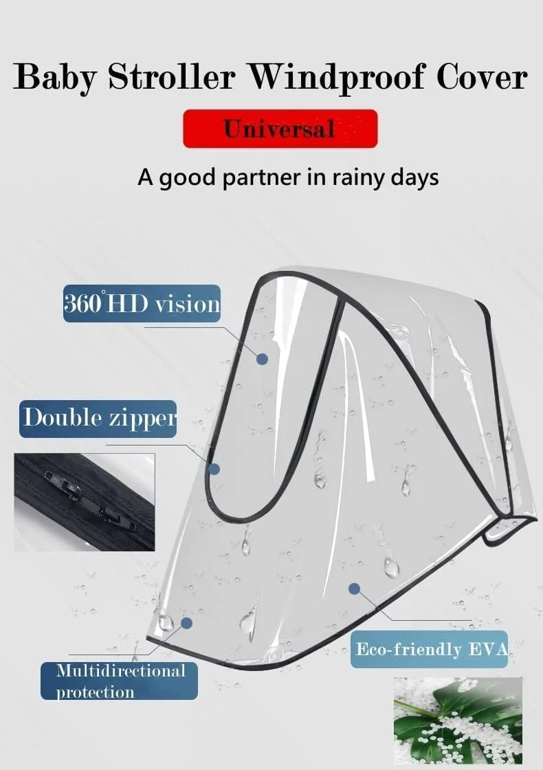 روکش ضد باد جهانی کالسکه کودک KASTWAVE برای محافظت از کالسکه در برابر باران، آب، گرد و غبار و برف، مناسب برای پیاده روی و مسافرت