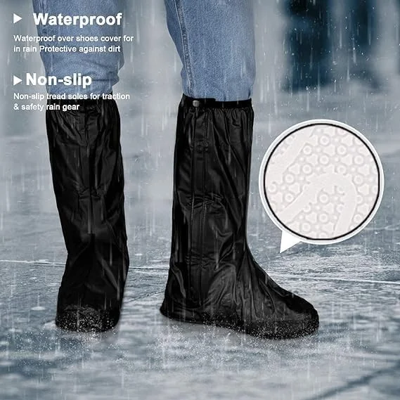 کاور ضد آب کفش باران Joyzzz، گالش های مشکی قابل استفاده مجدد با زیره ضد لغزش، کاور چکمه های مقاوم برای مردان و زنان، ایده آل برای فعالیت های خارج از منزل مانند دوچرخه سواری و پیاده روی