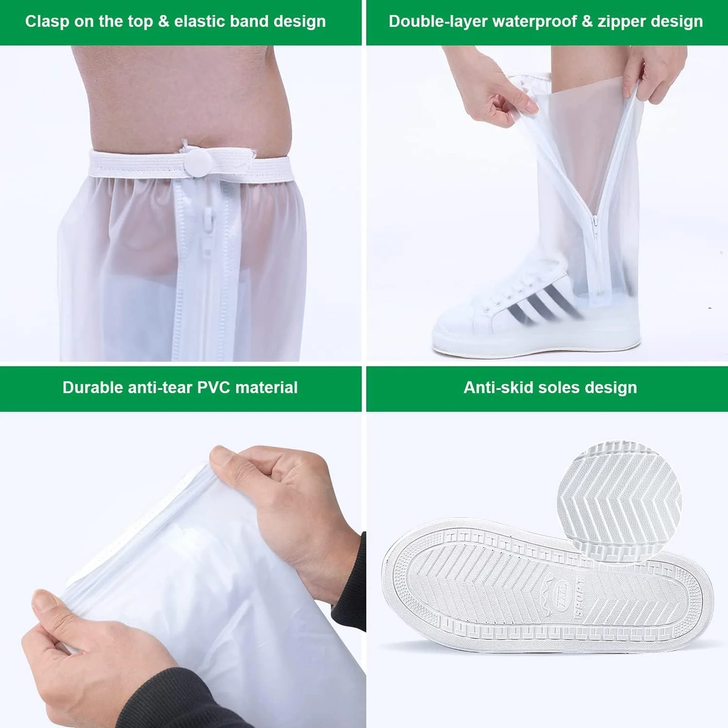 کاور کفش ضد آب Joyzzz، کاور کفش چکمه بارانی PVC قابل استفاده مجدد با زیپ و لایه ضد آب، کاور کفش ضد لغزش، کاور کفش بارانی لاستیکی شفاف برای دوچرخه سواری، زنان، مردان، فضای باز (L)