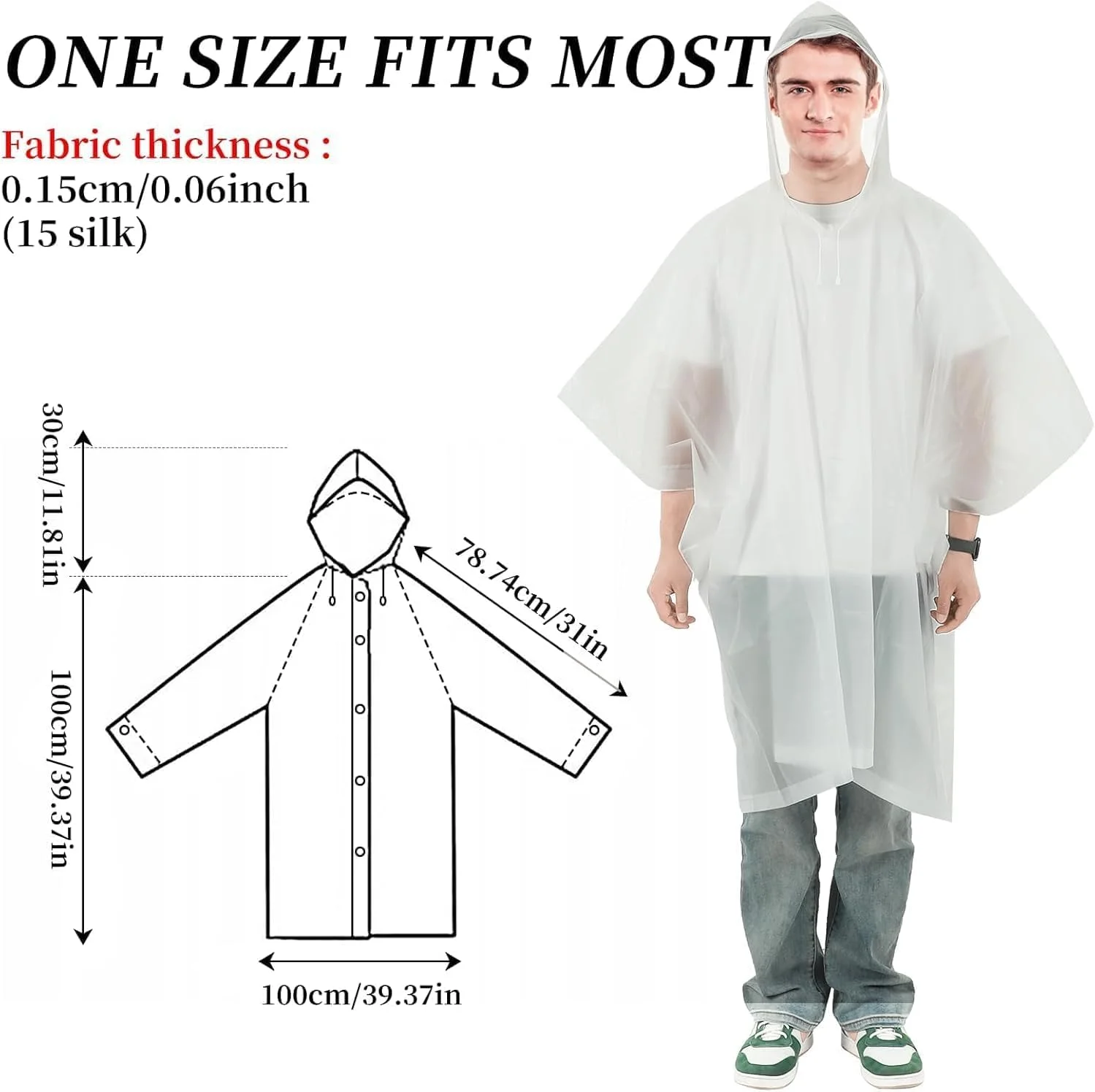 بارانی Joyzzz، 2 عدد بارانی کلاه دار برای بزرگسالان، بارانی سفید ضد آب بادوام و قابل استفاده مجدد، لباس ضد باد برای پیاده روی، مسافرت، استفاده اضطراری در فضای باز