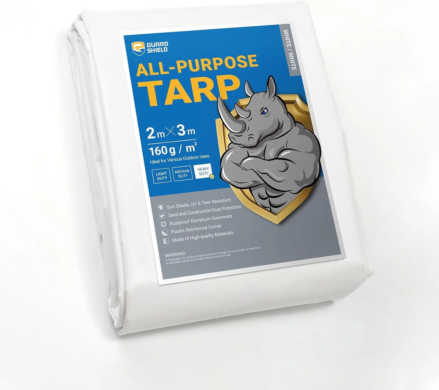 GUARD SHIELD Heavy Duty Tarpaulin Sheet 2x3m White Tarp Multi Purpose UV Resistant Waterproof Ground Cover 160g/m²