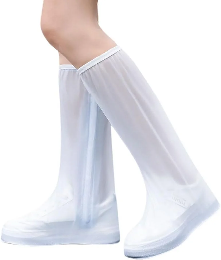کاور کفش بارانی گودرن، روکش کفش تاشو ساق بلند با زیپ، محافظ کفش سبک وزن یونیسکس، روکش کفش ضد لغزش و ضد باران با زیپ، روکش کفش ضد آب قابل استفاده مجدد برای فضای باز - سفید (XL)