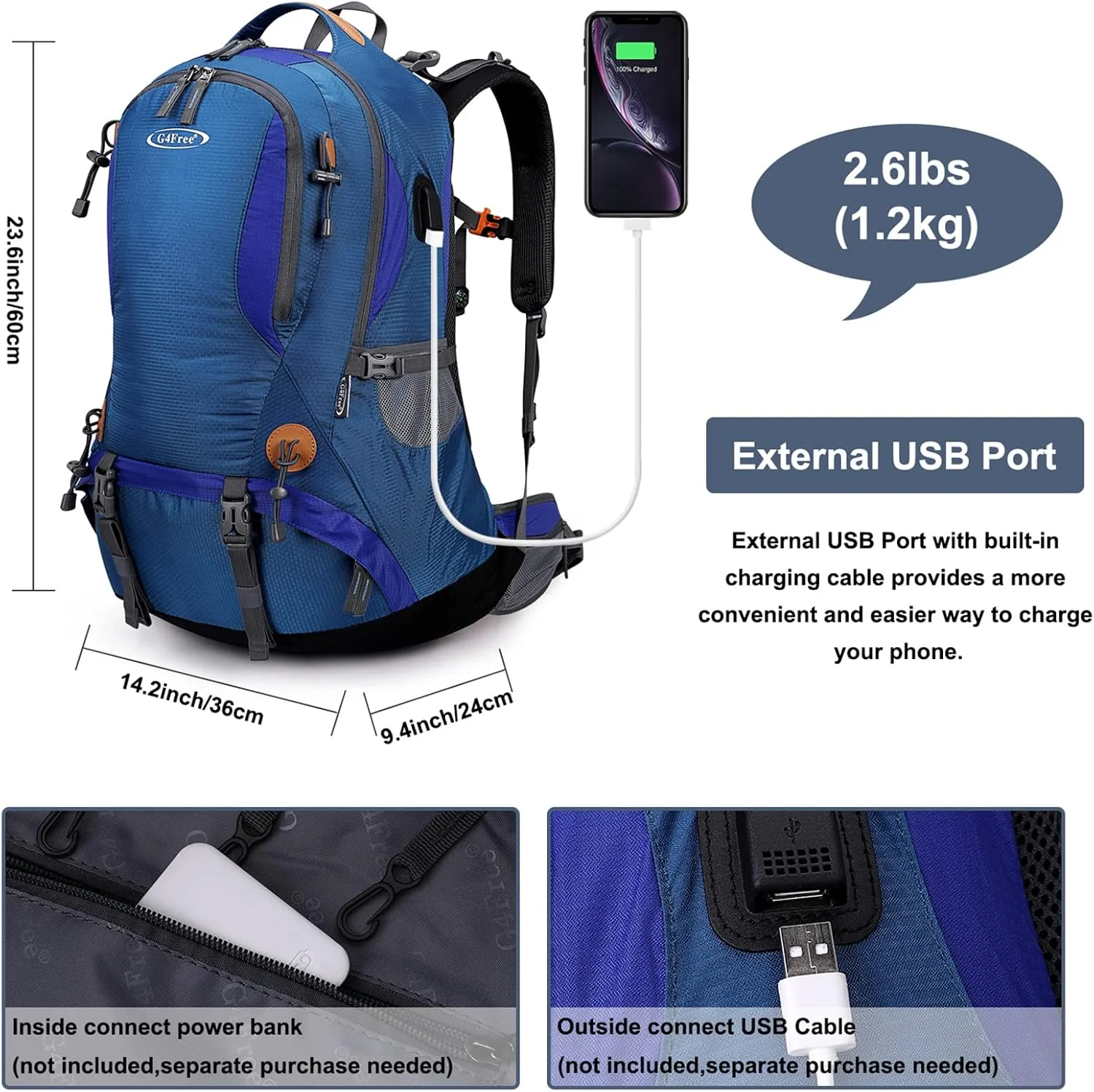 کوله پشتی 50 لیتری G4Free ضد آب برای پیاده روی با کاور باران، کوله پشتی کوهنوردی، مسافرتی، کمپینگ، کوله پشتی روزانه، ورزش های فضای باز برای مردان و زنان کوله پشتی 50 لیتری G4Free ضد آب برای پیاده روی با کاور باران، کوله پشتی کوهنوردی، مسافرتی، کمپینگ، کوله پشتی روزانه، ورزش های فضای باز برای مردان و زنان