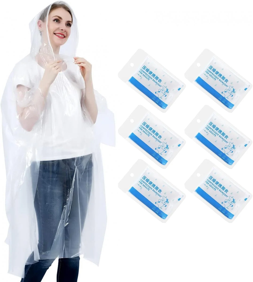 گودرن 6 عددی پانچو بارانی بزرگسال - بسته خانوادگی کلاه دار