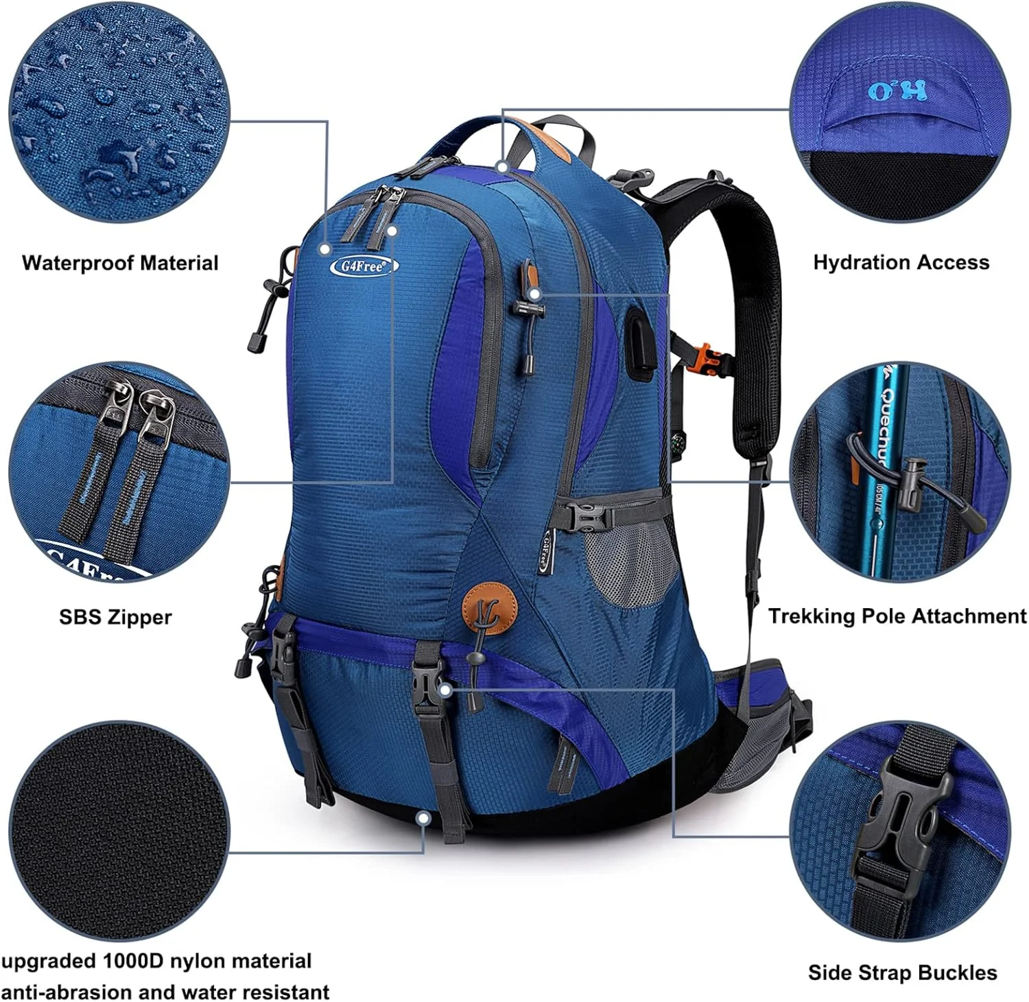 کوله پشتی 50 لیتری G4Free ضد آب برای پیاده روی با کاور باران، کوله پشتی کوهنوردی، مسافرتی، کمپینگ، کوله پشتی روزانه، ورزش های فضای باز برای مردان و زنان کوله پشتی 50 لیتری G4Free ضد آب برای پیاده روی با کاور باران، کوله پشتی کوهنوردی، مسافرتی، کمپینگ، کوله پشتی روزانه، ورزش های فضای باز برای مردان و زنان