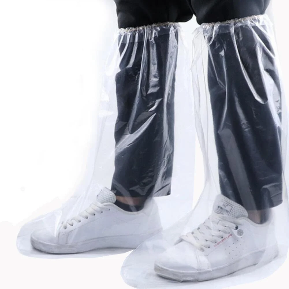 گودرن 10 جفت روکش یکبار مصرف ضد آب باران برای چکمه و کفش بزرگسالان، روکش ضخیم تر شفاف ضد آب و ضد لغزش برای استفاده در فضای باز و داخل خانه، روکش بادوام چکمه تا روی زانو مناسب روزهای بارانی - سفید