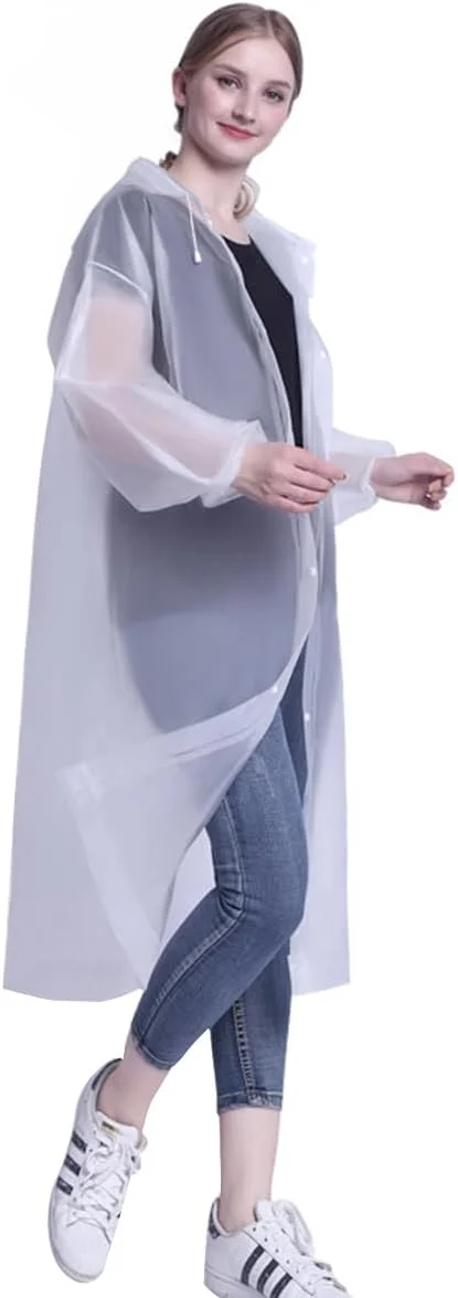 ECVV Raincoat Rain Poncho for Men Women, EVA Waterproof Raincoat Jacket Lightweight Rain Jacket with Hoods and Sleeves Reusable Rain Gear for Travel