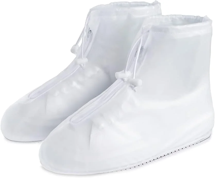 کاور کفش بارانی با زیپ و بند کشی، کاور کفش ضد آب و ضد لغزش، محافظ کفش قابل استفاده مجدد، پاپوش گالش برای مسافرت در فضای باز (سفید XL)