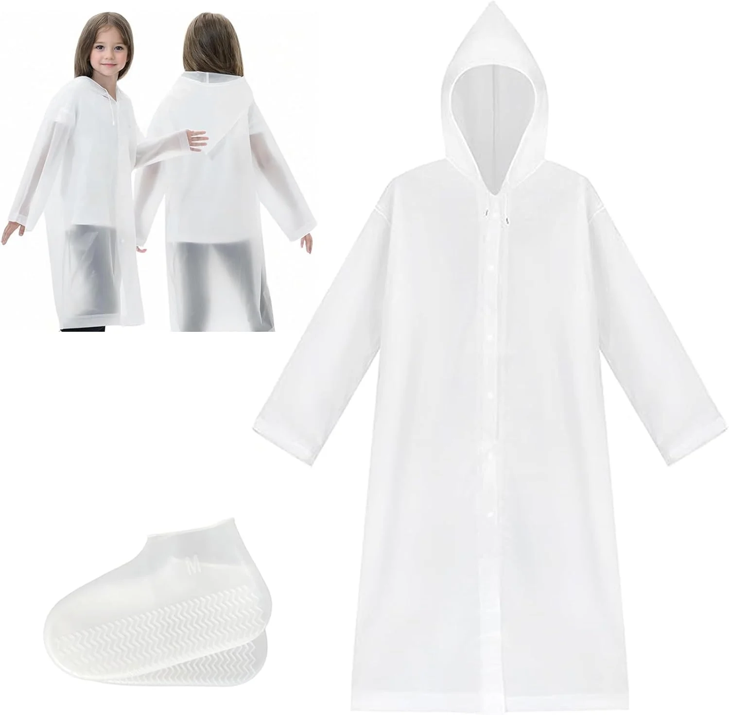 کاور بارانی ضد آب CasRmia برای کودکان، 1 عدد بارانی ضد آب بچه گانه و 1 عدد کاور کفش سیلیکونی ضد لغزش محافظ کفش ضد آب فضای باز ضد آب همه کاره با زیره ضد لغزش