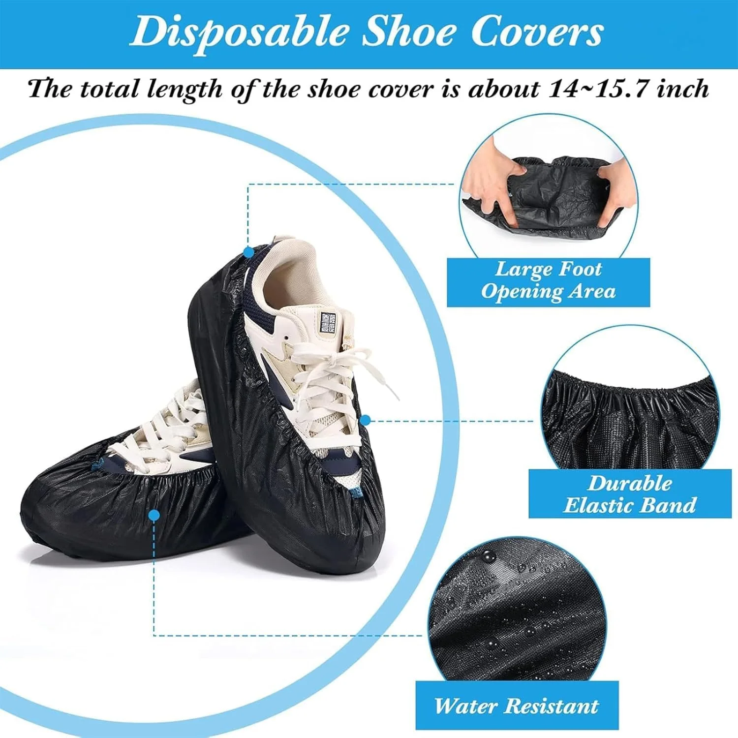 بسته 100 عددی روکش کفش یکبار مصرف | ضد آب، روکش چکمه ضد لغزش برای استفاده در محیط های داخلی/خارجی | سایز مناسب برای اکثر کفش ها (مردانه/زنانه) | محافظت از کف در برابر کثیفی، گرد و غبار و میکروب