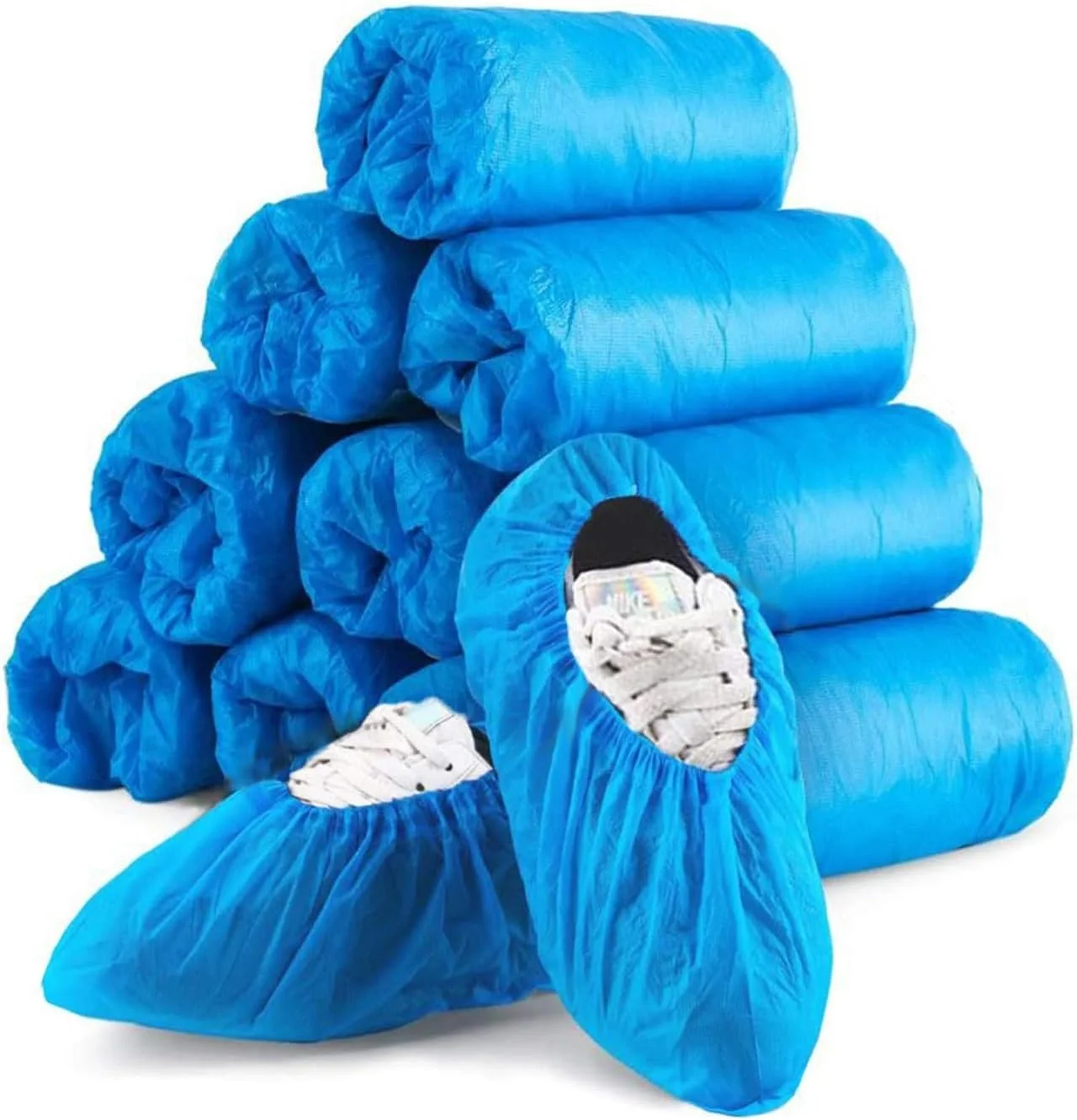 کاور کفش یکبار مصرف - 100 عدد (50 جفت) کاور کفش داخلی ضد لغزش، ضد آب، بادوام، سایز مناسب همه، پلاستیک CPE (آبی)