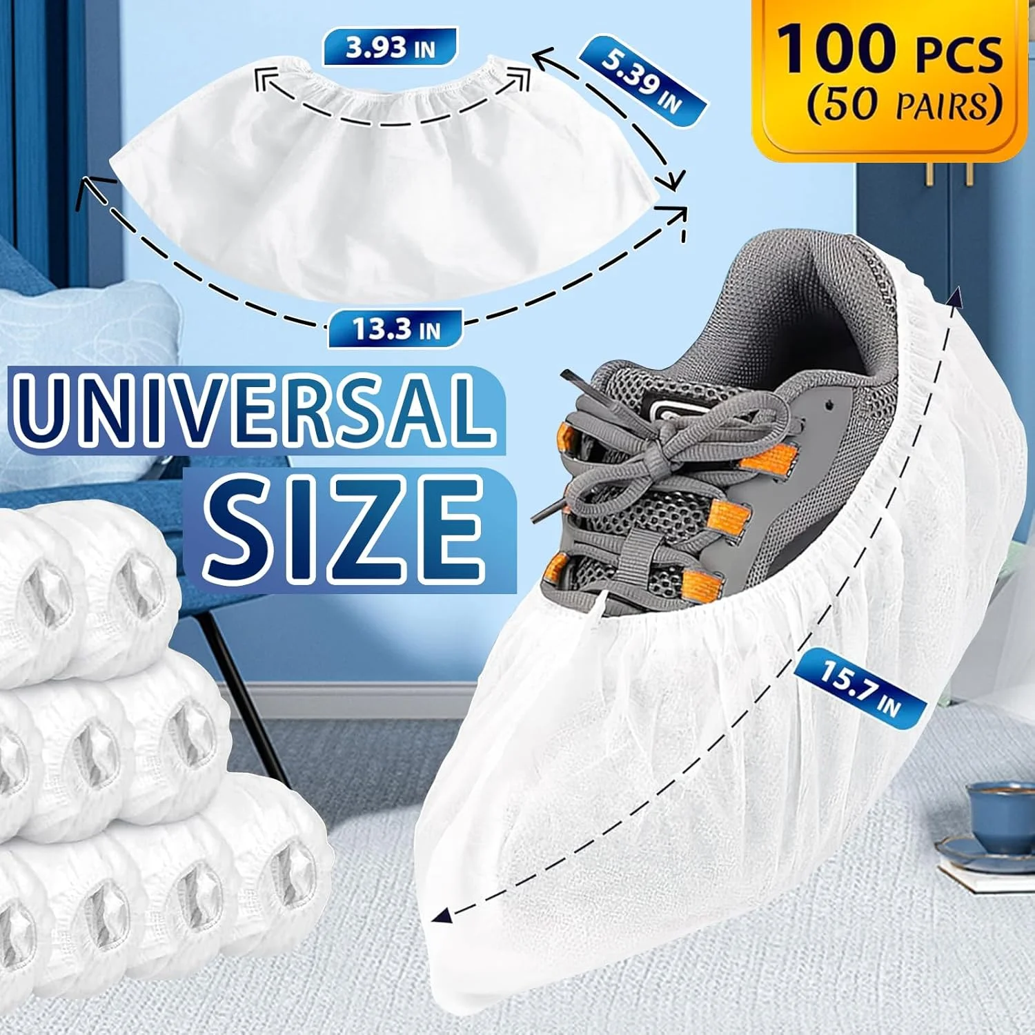 کاور کفش یکبار مصرف CyanCloud، 100 عددی (50 جفت) کاور چکمه، کاور کفش ضد لغزش برای محافظ کفش داخلی، کاور چکمه پزشکی، کفش بارانی، محافظ زیره کفش کتانی، کاور کفش