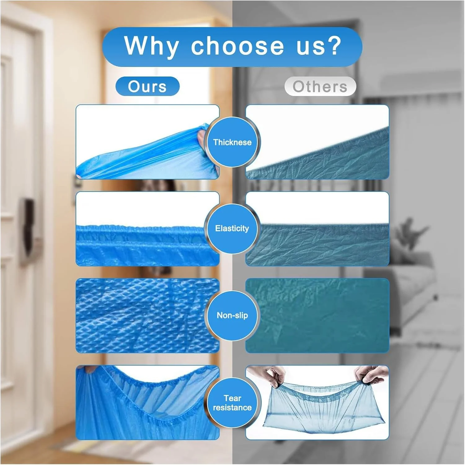 کاور کفش یکبار مصرف - 100 عدد (50 جفت) کاور کفش داخلی ضد لغزش، ضد آب، بادوام، سایز مناسب همه، پلاستیک CPE (آبی)