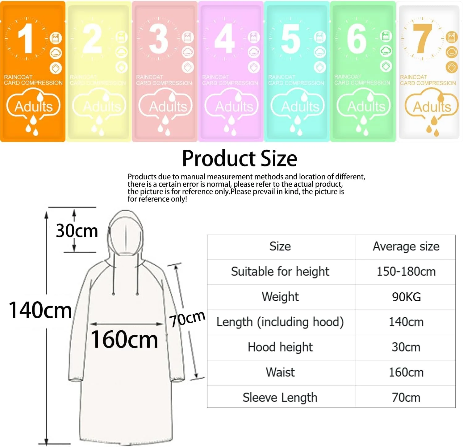 پک 7 عددی پانچو بارانی ضد آب بزرگسال BIGTHREE با کلاه قابل تنظیم و آستین های کشسان - بارانی اضطراری سبک و قابل استفاده مجدد برای مسافرت در فضای باز، کمپینگ در صحرا و رفت و آمد روزانه