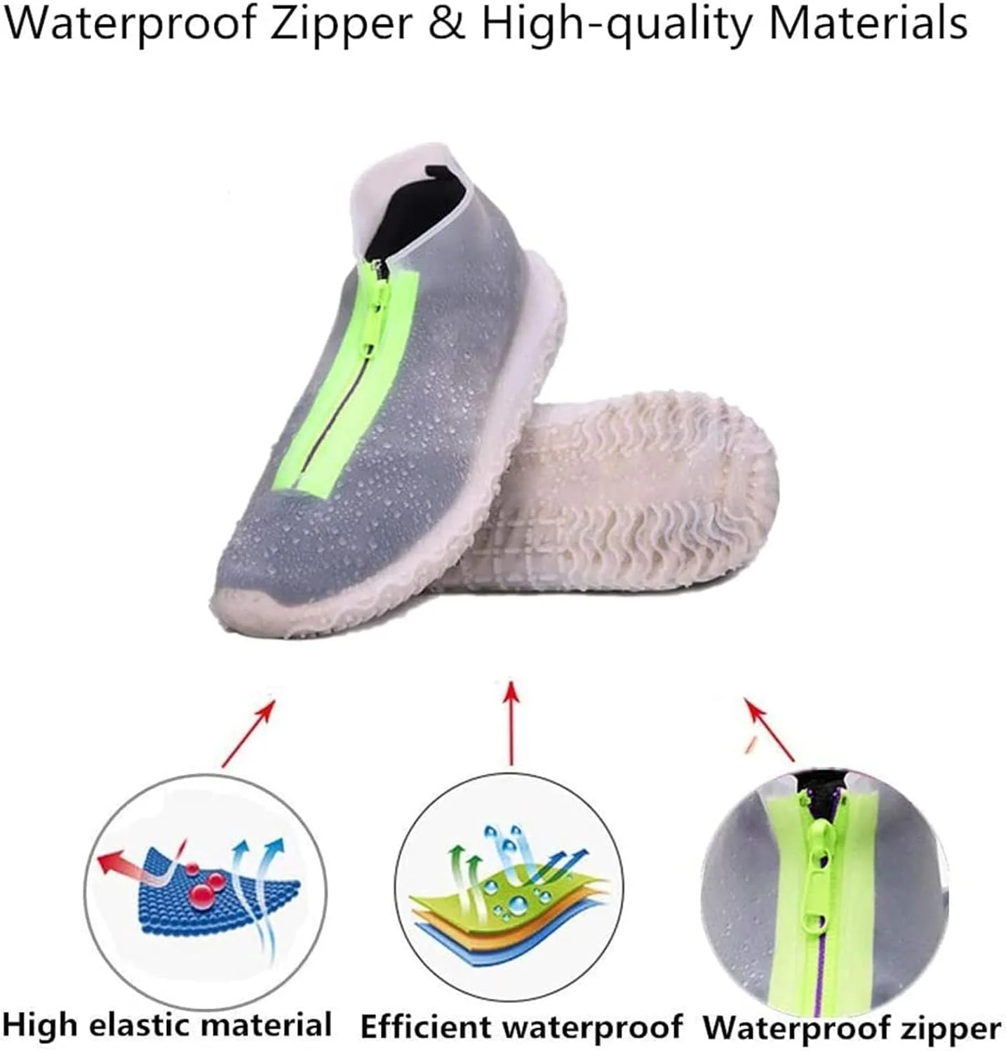 کاور کفش سیلیکونی Bukela ضد آب، تاشو و قابل استفاده مجدد، ضد لغزش، کاور کفش بارانی با زیپ، محافظ کفش گالش بارانی برای کودکان، مردان و زنان
