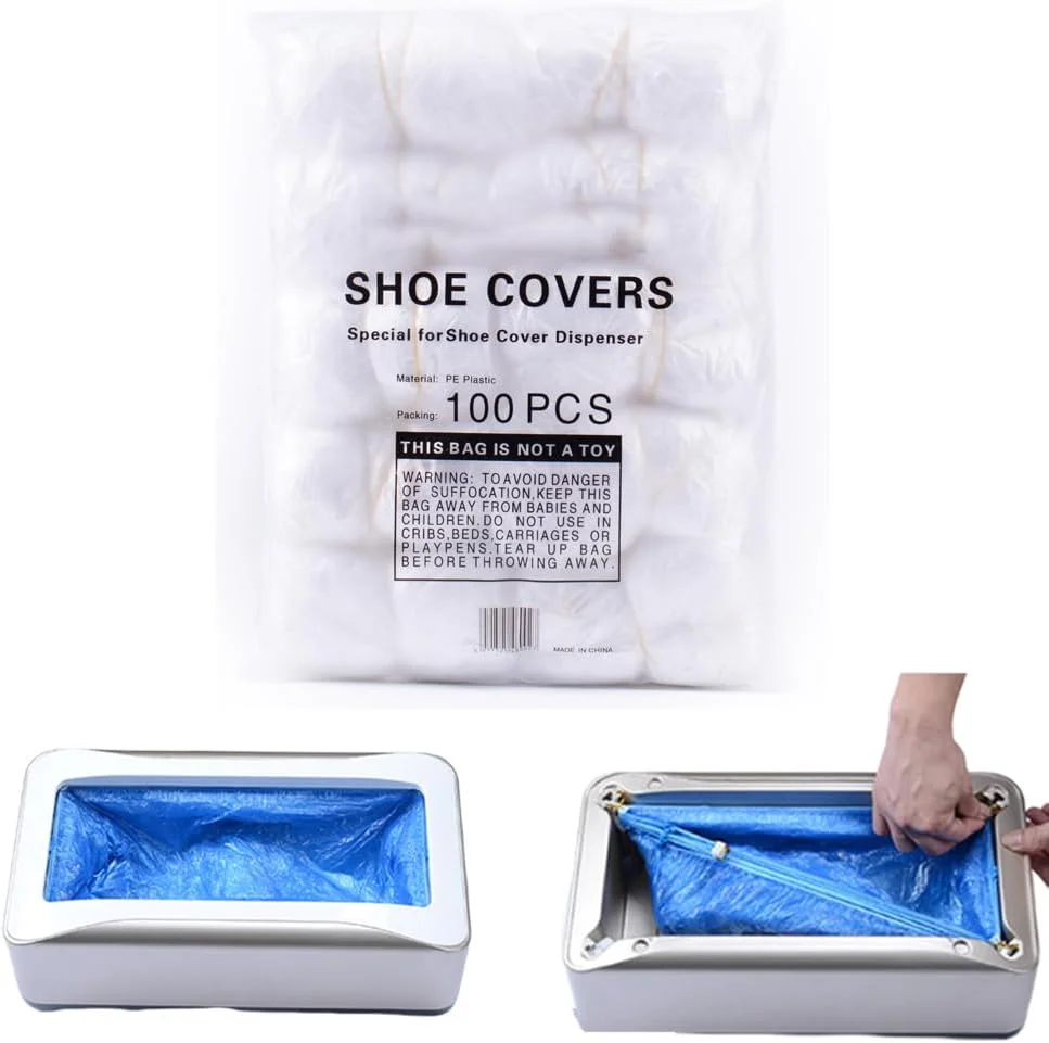دستگاه کاور کفش اتوماتیک Azonee، کاور کفش پلاستیکی یکبار مصرف با سگک T ویژه، غیر بافته، 100 عددی - ضد لغزش، ضد گرد و غبار، جنس CPE، مناسب آزمایشگاه ها، منازل، فروشگاه ها، فضاهای عمومی (50 جفت سفید)