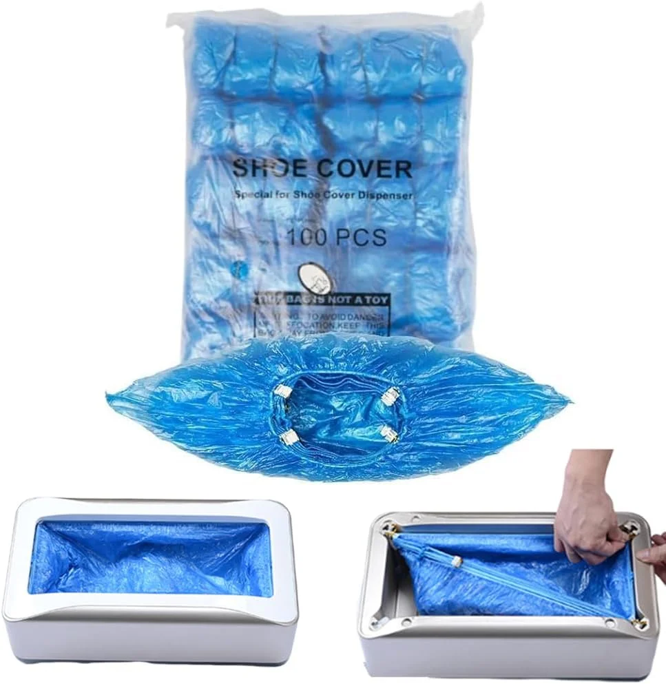 دستگاه کاور کفش اتوماتیک Azonee با کاور پلاستیکی یکبار مصرف T-Buckle از جنس نانوون – ضد لغزش، ضد گرد و غبار، جنس CPE، مناسب برای آزمایشگاه ها، منازل، فروشگاه ها، فضاهای عمومی (50 جفت آبی)