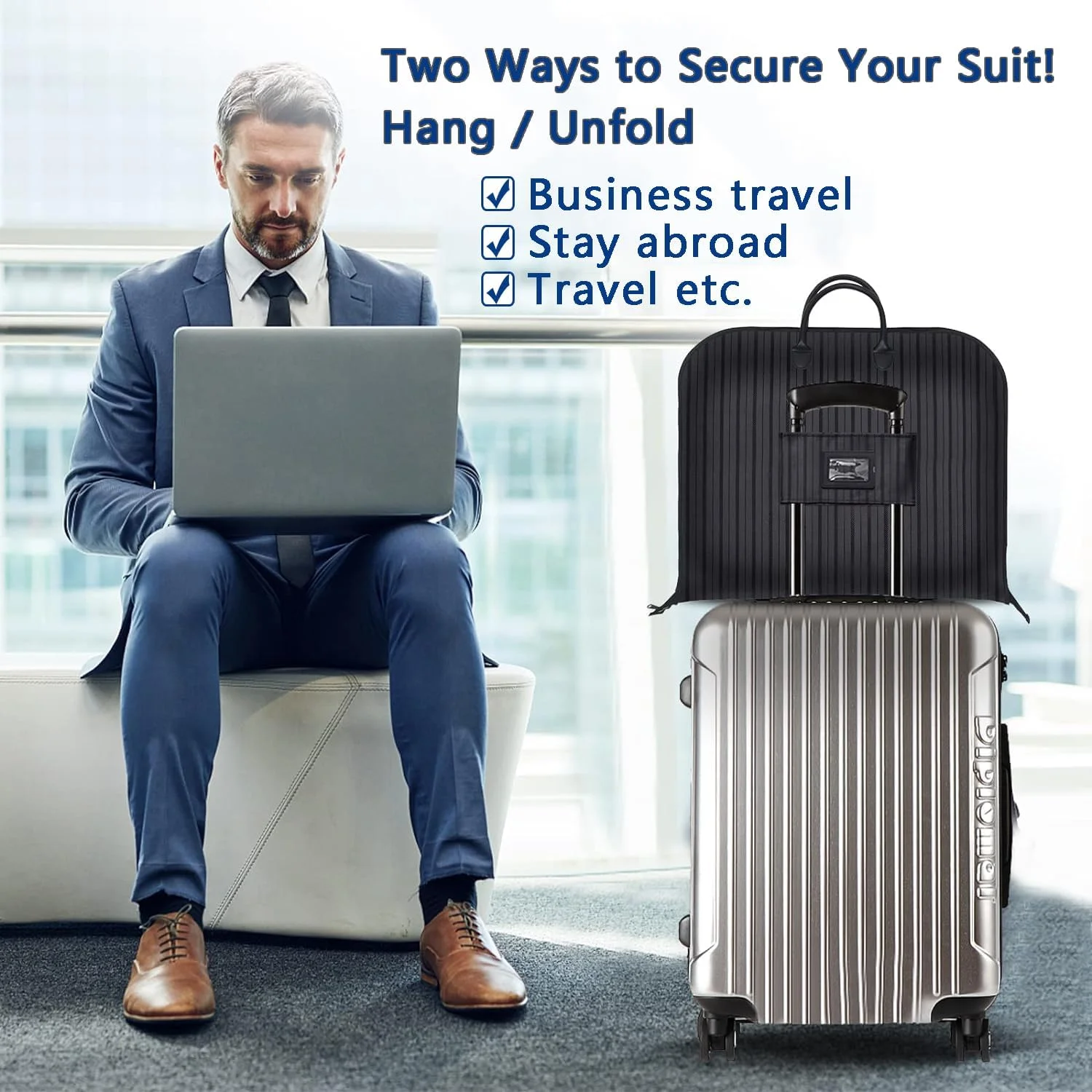 کاور لباس آزونه، ابعاد 100x60 سانتی متر، کیف حمل لباس تاشو و آویز، مناسب برای مسافرت و نگهداری کت و شلوار، ژاکت، پیراهن، پالتو، مردانه و زنانه (پارچه آکسفورد مشکی)