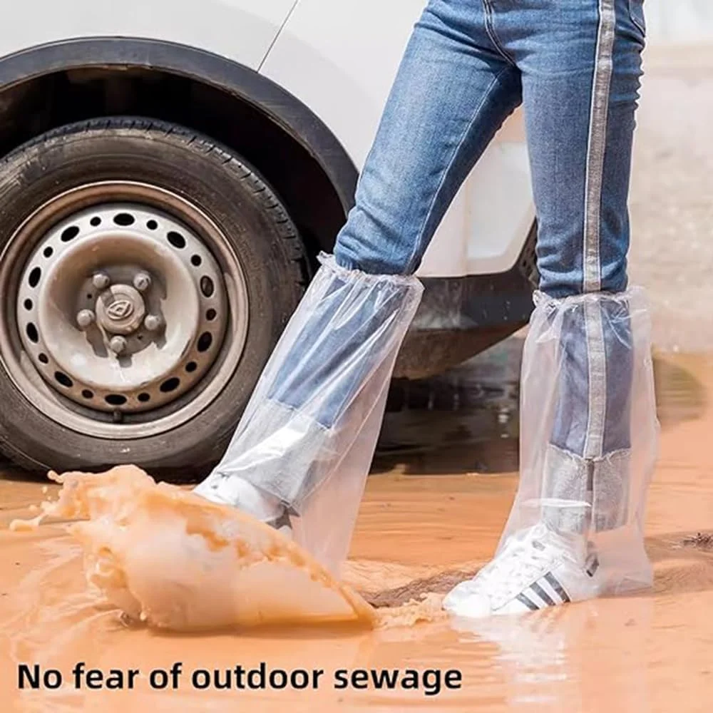 کاور کفش ضد آب آپوتوئه، 10 جفت کاور کفش ساق بلند ضد لغزش و ضد آب، کاور پلاستیکی ضخیم و مقاوم در برابر سایش برای روزهای بارانی، کفش بارانی یکبار مصرف