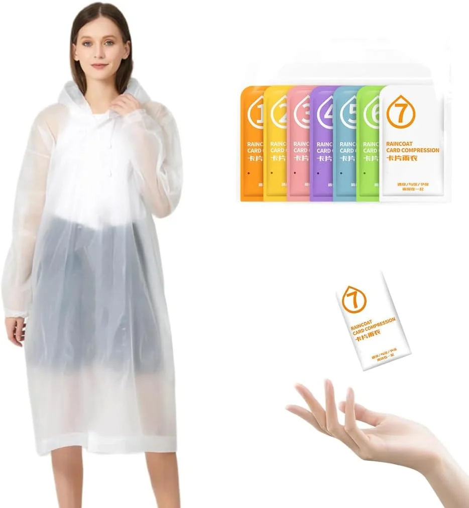 آوین، بسته 7 عددی پانچو بارانی یکبار مصرف بزرگسالان، بارانی های قابل حمل، بارانی های اضطراری با کلاه و آستین بند دار، پانچو بارانی ضد آب برای کمپینگ، پیاده روی، مسافرت و فعالیت های خارج از منزل (چند رنگ)