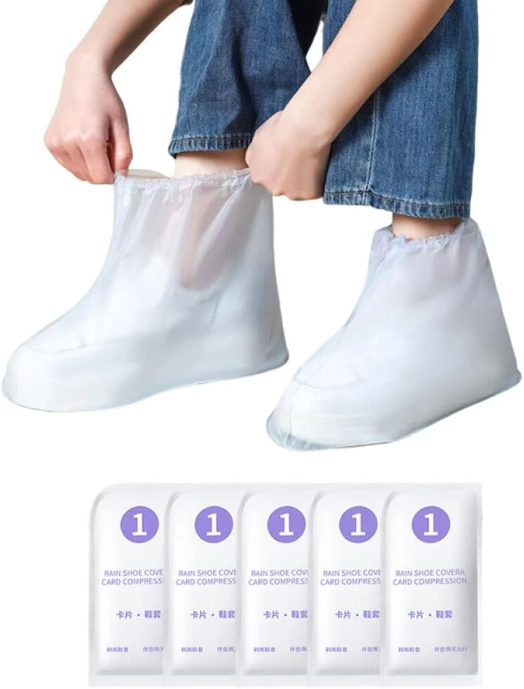 کاور کفش ضد آب Aowin، بسته 5 عددی، کاور کفش ضد باران قابل حمل و ضد لغزش، محافظ کفش ضد آب مقاوم سفید، محافظ گالش روکش کفش برای مردان و زنان (بلند، M)