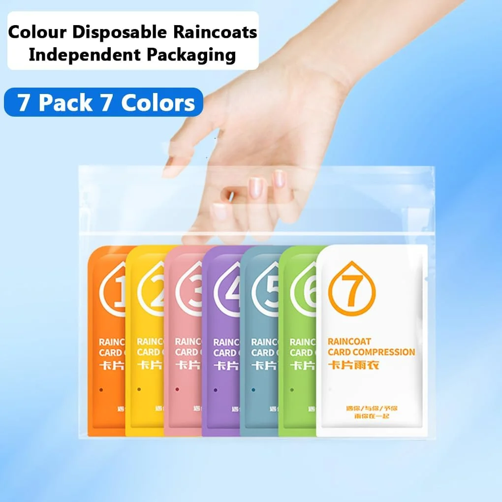 آوین، بسته 7 عددی پانچو بارانی یکبار مصرف بزرگسالان، بارانی های قابل حمل، بارانی های اضطراری با کلاه و آستین بند دار، پانچو بارانی ضد آب برای کمپینگ، پیاده روی، مسافرت و فعالیت های خارج از منزل (چند رنگ)