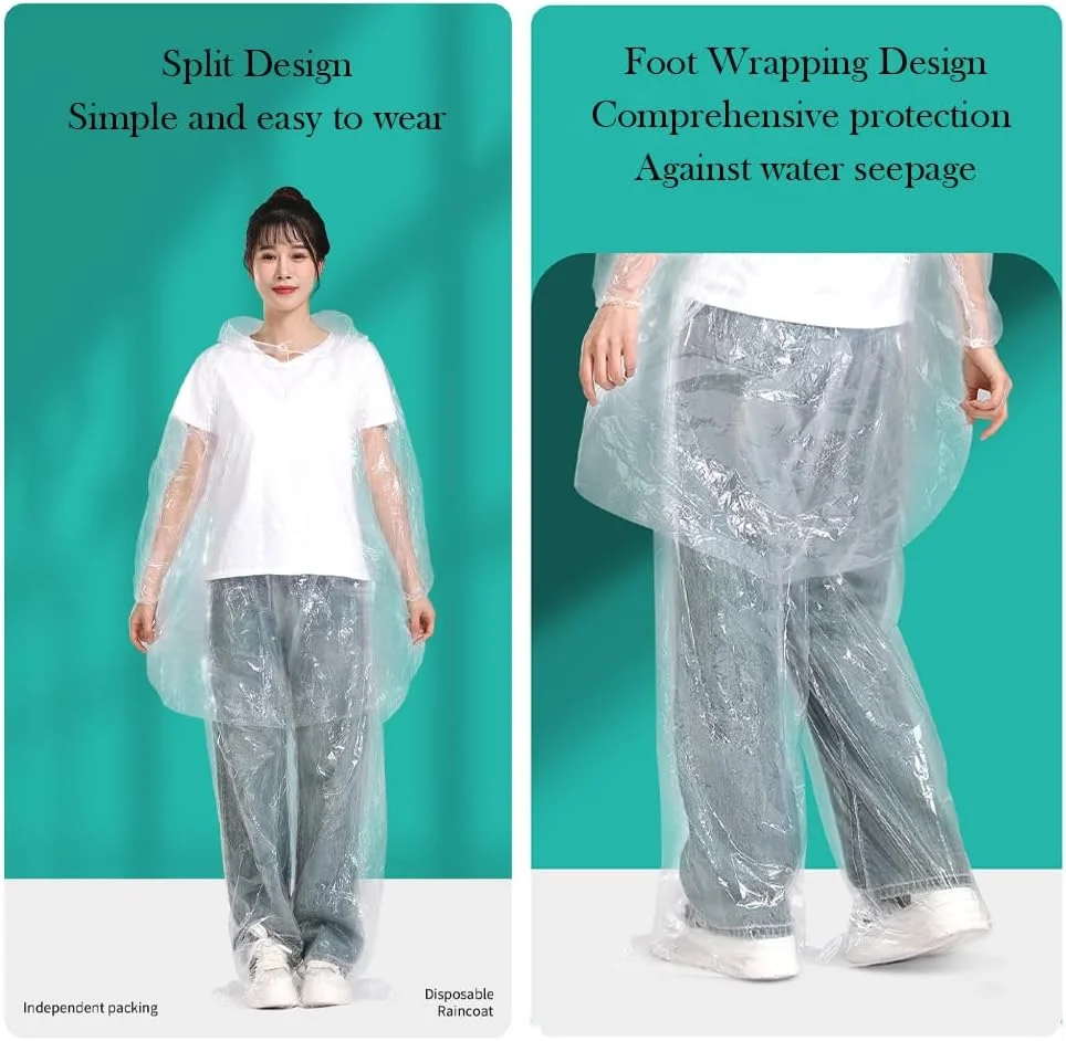 آوین، 5 عدد پانچو بارانی یکبار مصرف برای بزرگسالان، بارانی شفاف قابل حمل، بارانی ضد آب PE با طراحی شکاف، پانچو بارانی اضطراری برای کمپینگ، پیاده روی، مسافرت و فعالیت های فضای باز برای زنان و مردان