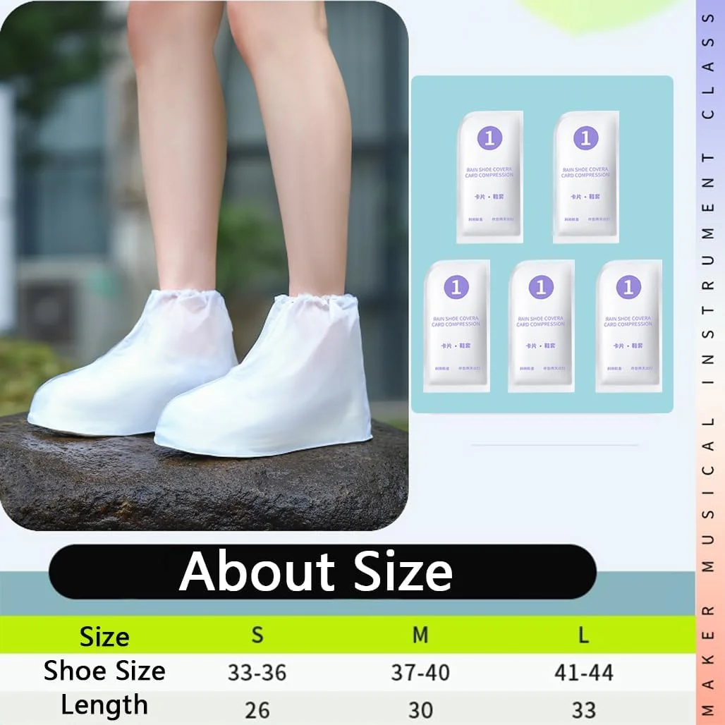کاور کفش ضد آب Aowin، بسته 5 عددی، کاور کفش ضد باران قابل حمل و ضد لغزش، محافظ کفش ضد آب مقاوم سفید، محافظ گالش روکش کفش برای مردان و زنان (بلند، M)