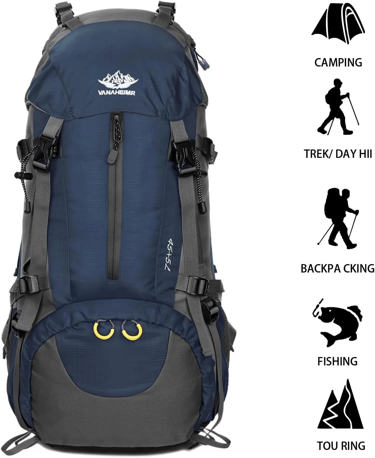 کوله پشتی کوهنوردی 50 لیتری، کیف ضد آب لوازم ضروری کمپینگ با روکش باران، کوله پشتی سبک وزن 45+5 لیتری (50 لیتر)