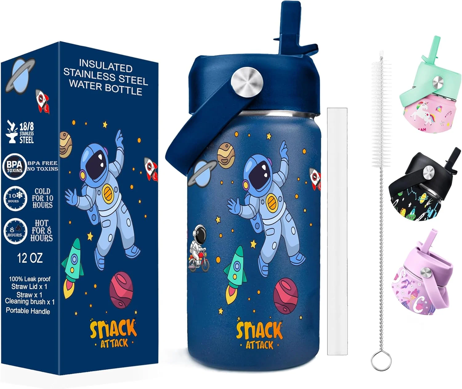 بطری آب استیل ضد زنگ عایق دار نی دار کودک اسنک اتک، 350 میلی لیتر، آبی فضایی، مناسب مدرسه، فضای باز، باشگاه، استفاده روزانه بطری آب استیل ضد زنگ عایق دار نی دار کودک اسنک اتک، 350 میلی لیتر، آبی فضایی، مناسب مدرسه، فضای باز، باشگاه، استفاده روزانه