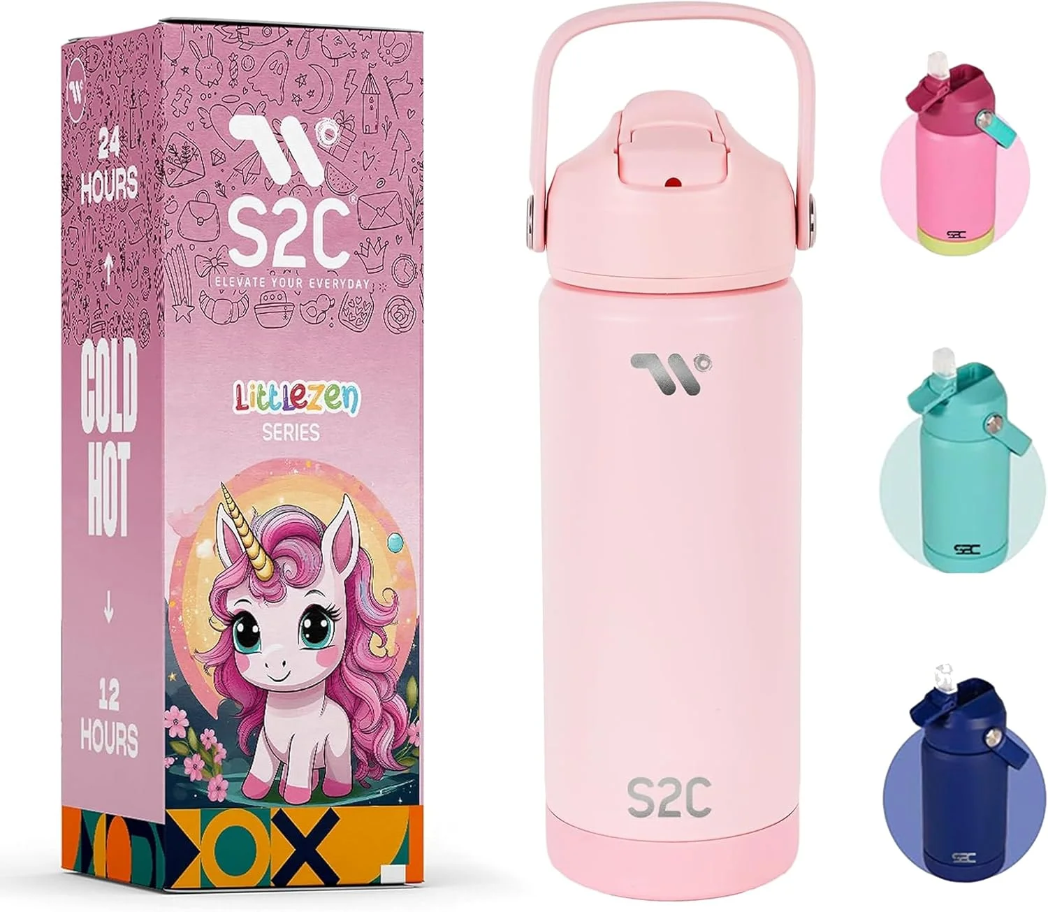 بطری آب عایق کودک S2C، 550 میلی لیتر - استیل ضد زنگ، ضد نشت، بدون BPA، فلاسک خلاء دو جداره با درب نی دار و دسته - رنگ های پاستلی زیبا برای مدرسه، ورزش و مسافرت (صورتی، 18 اونس) بطری آب عایق کودک S2C، 550 میلی لیتر - استیل ضد زنگ، ضد نشت، بدون BPA، فلاسک خلاء دو جداره با درب نی دار و دسته - رنگ های پاستلی زیبا برای مدرسه، ورزش و مسافرت (صورتی، 18 اونس)