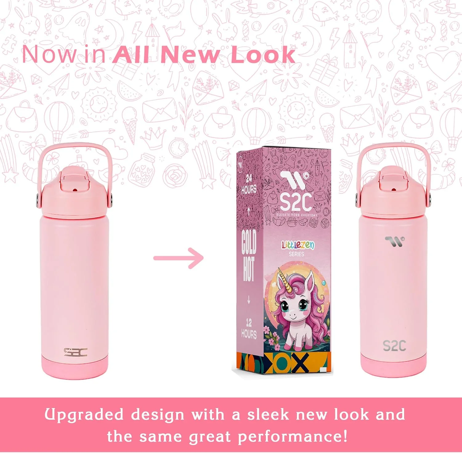 بطری آب عایق کودک S2C، 550 میلی لیتر - فولاد ضد زنگ، ضد نشت، بدون BPA، فلاسک خلاء دو جداره با درب نی و دسته - رنگ های پاستلی زیبا برای مدرسه، ورزش و مسافرت (صورتی، 18 اونس) بطری آب عایق کودک S2C، 550 میلی لیتر - فولاد ضد زنگ، ضد نشت، بدون BPA، فلاسک خلاء دو جداره با درب نی و دسته - رنگ های پاستلی زیبا برای مدرسه، ورزش و مسافرت (صورتی، 18 اونس)