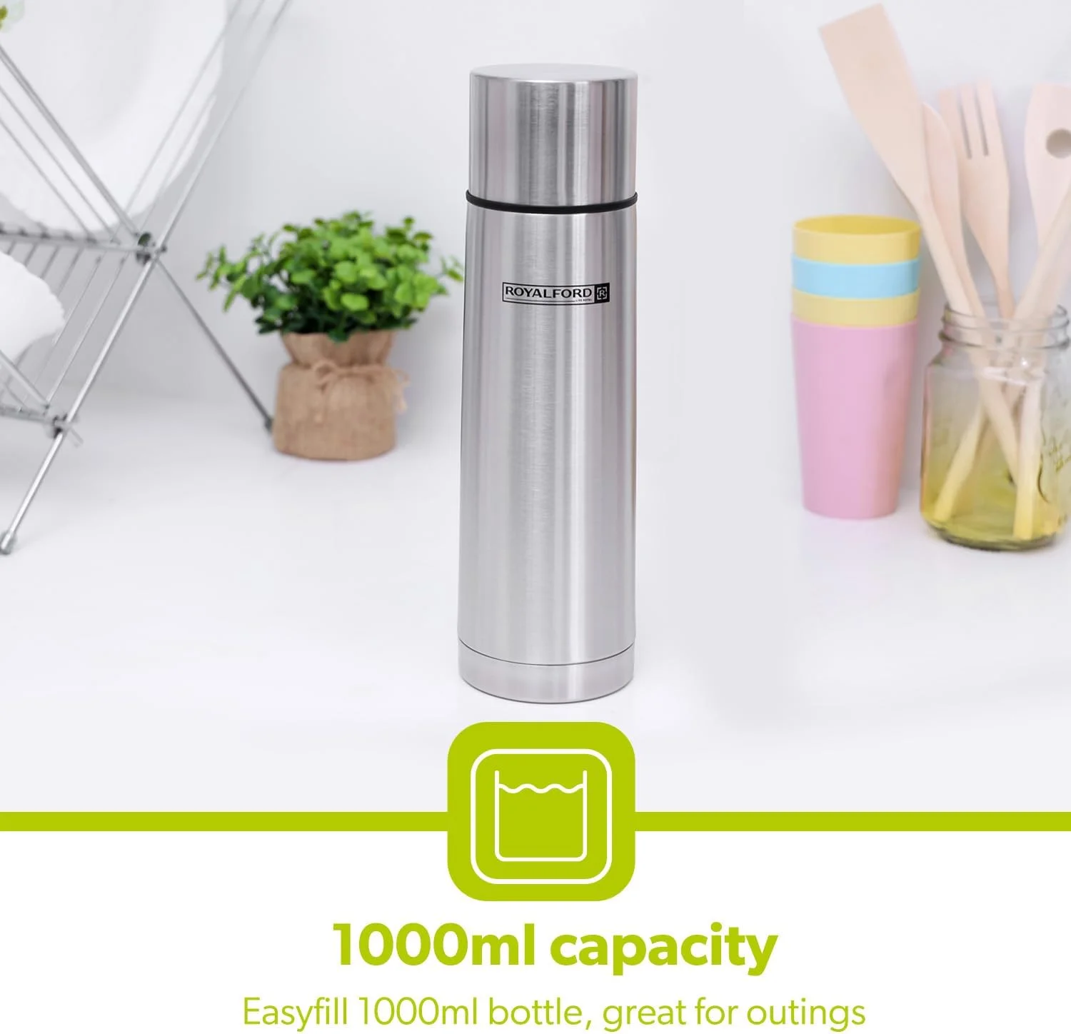 Royalford Stainless Steel Vacuum Bottle, 1000 ml, RF9782 Royalford Stainless Steel Vacuum Bottle, 1000 ml, RF9782