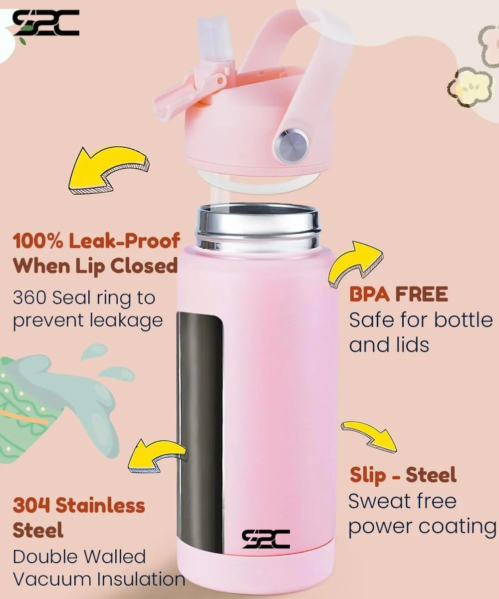 بطری آب عایق کودک S2C، 550 میلی لیتر - فولاد ضد زنگ، ضد نشت، بدون BPA، فلاسک خلاء دو جداره با درب نی و دسته - رنگ های پاستلی زیبا برای مدرسه، ورزش و مسافرت (صورتی، 18 اونس) بطری آب عایق کودک S2C، 550 میلی لیتر - فولاد ضد زنگ، ضد نشت، بدون BPA، فلاسک خلاء دو جداره با درب نی و دسته - رنگ های پاستلی زیبا برای مدرسه، ورزش و مسافرت (صورتی، 18 اونس)