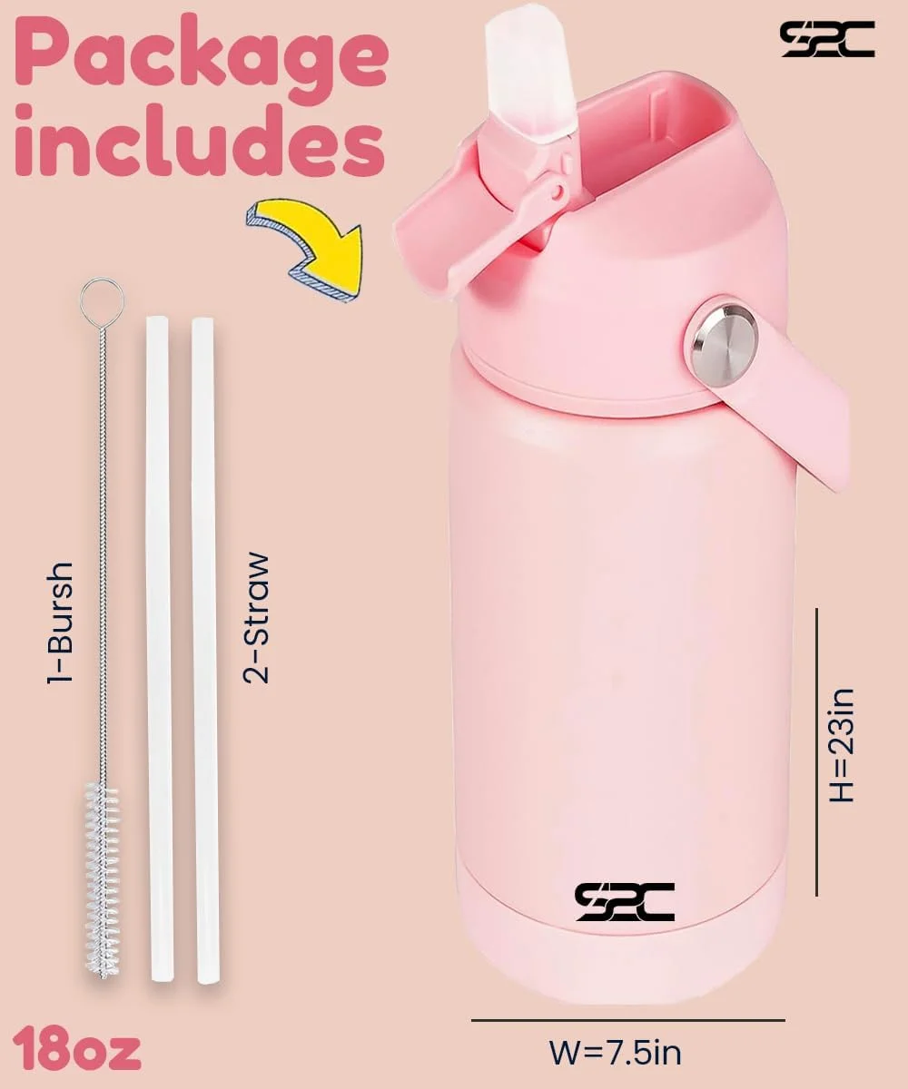 بطری آب عایق کودکانه S2C، 550 میلی لیتر - استیل ضد زنگ، ضد نشت، بدون BPA، فلاسک خلاء دو جداره با درب نی دار و دسته - رنگ های پاستلی زیبا برای مدرسه، ورزش و مسافرت (صورتی، 18 اونس) بطری آب عایق کودکانه S2C، 550 میلی لیتر - استیل ضد زنگ، ضد نشت، بدون BPA، فلاسک خلاء دو جداره با درب نی دار و دسته - رنگ های پاستلی زیبا برای مدرسه، ورزش و مسافرت (صورتی، 18 اونس)