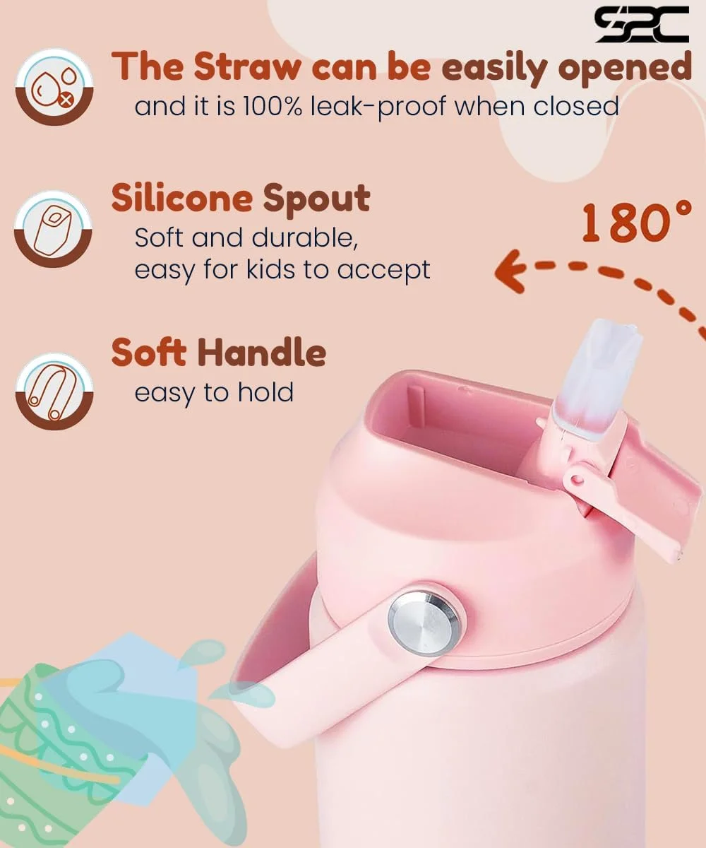 بطری آب عایق کودکانه S2C، 550 میلی لیتر - استیل ضد زنگ، ضد نشت، بدون BPA، فلاسک خلاء دو جداره با درب نی دار و دسته - رنگ های پاستلی زیبا برای مدرسه، ورزش و مسافرت (صورتی، 18 اونس) بطری آب عایق کودکانه S2C، 550 میلی لیتر - استیل ضد زنگ، ضد نشت، بدون BPA، فلاسک خلاء دو جداره با درب نی دار و دسته - رنگ های پاستلی زیبا برای مدرسه، ورزش و مسافرت (صورتی، 18 اونس)