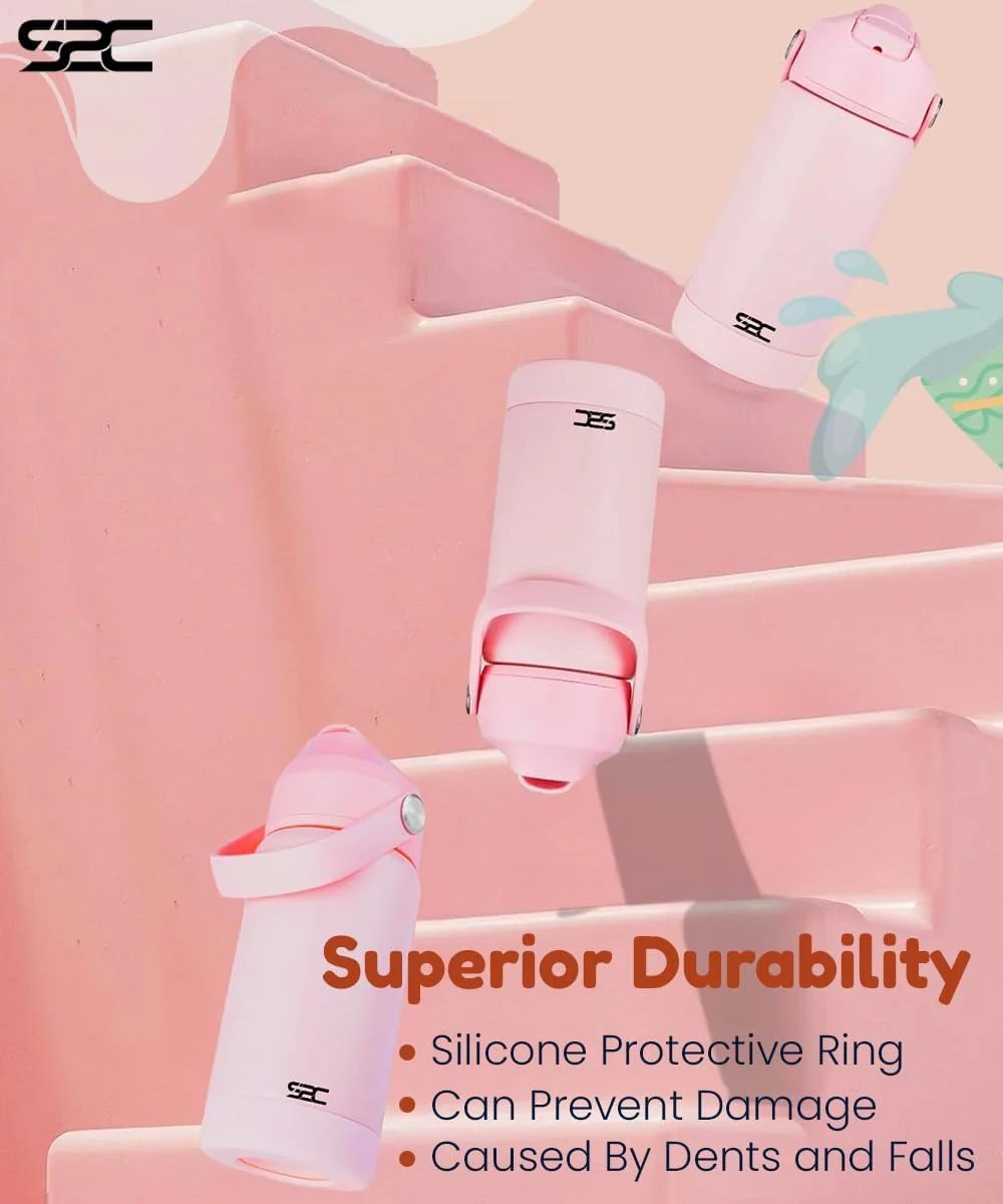 بطری آب عایق کودک S2C، 550 میلی لیتر - استیل ضد زنگ، ضد نشت، بدون BPA، فلاسک خلاء دو جداره با درب نی دار و دسته - رنگ های پاستلی زیبا برای مدرسه، ورزش و مسافرت (صورتی، 18 اونس) بطری آب عایق کودک S2C، 550 میلی لیتر - استیل ضد زنگ، ضد نشت، بدون BPA، فلاسک خلاء دو جداره با درب نی دار و دسته - رنگ های پاستلی زیبا برای مدرسه، ورزش و مسافرت (صورتی، 18 اونس)