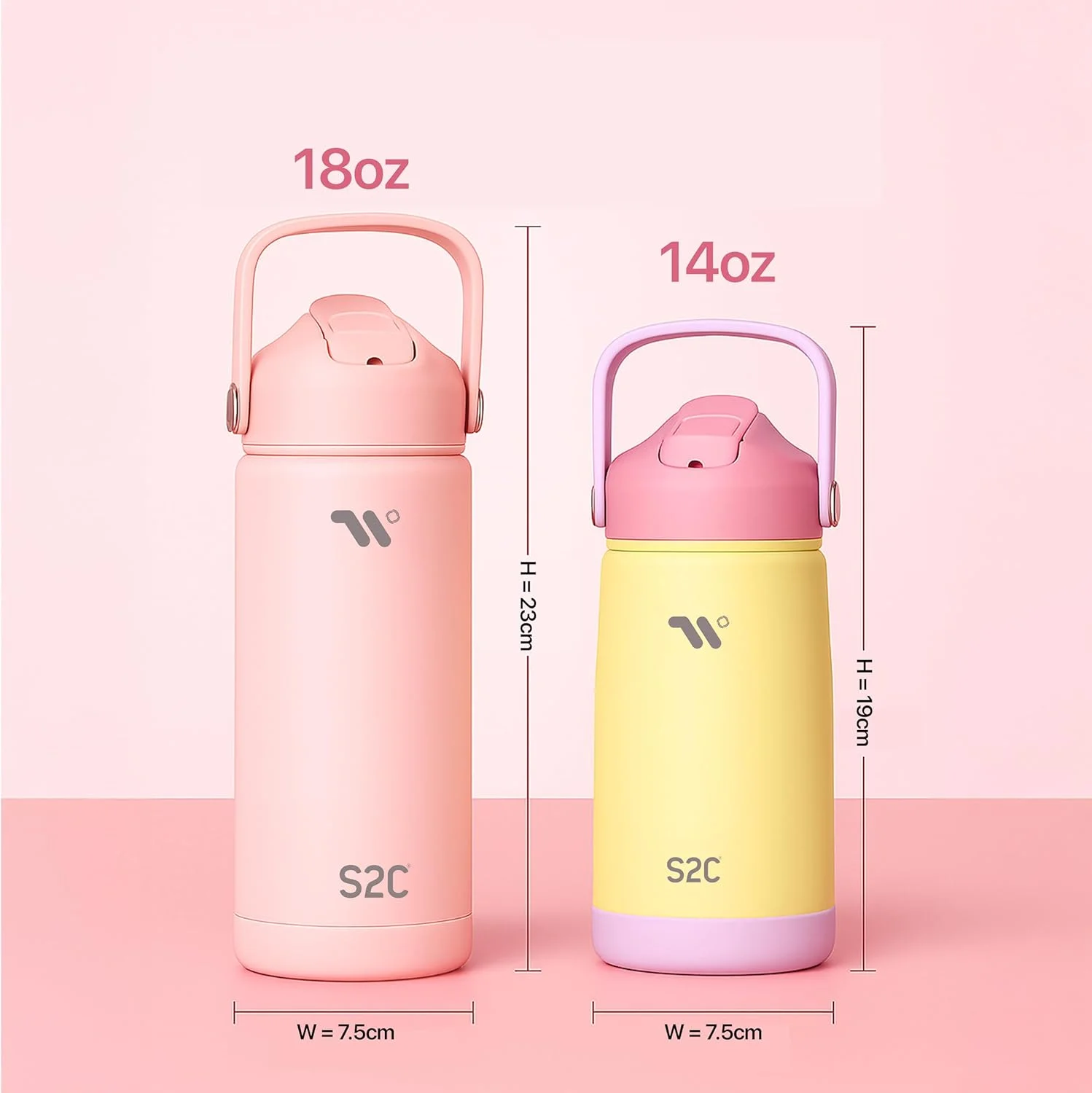بطری آب عایق کودک S2C، 550 میلی لیتر - استیل ضد زنگ، ضد نشت، بدون BPA، فلاسک خلاء دو جداره با درب نی دار و دسته - رنگ های پاستلی زیبا برای مدرسه، ورزش و مسافرت (صورتی، 18 اونس) بطری آب عایق کودک S2C، 550 میلی لیتر - استیل ضد زنگ، ضد نشت، بدون BPA، فلاسک خلاء دو جداره با درب نی دار و دسته - رنگ های پاستلی زیبا برای مدرسه، ورزش و مسافرت (صورتی، 18 اونس)