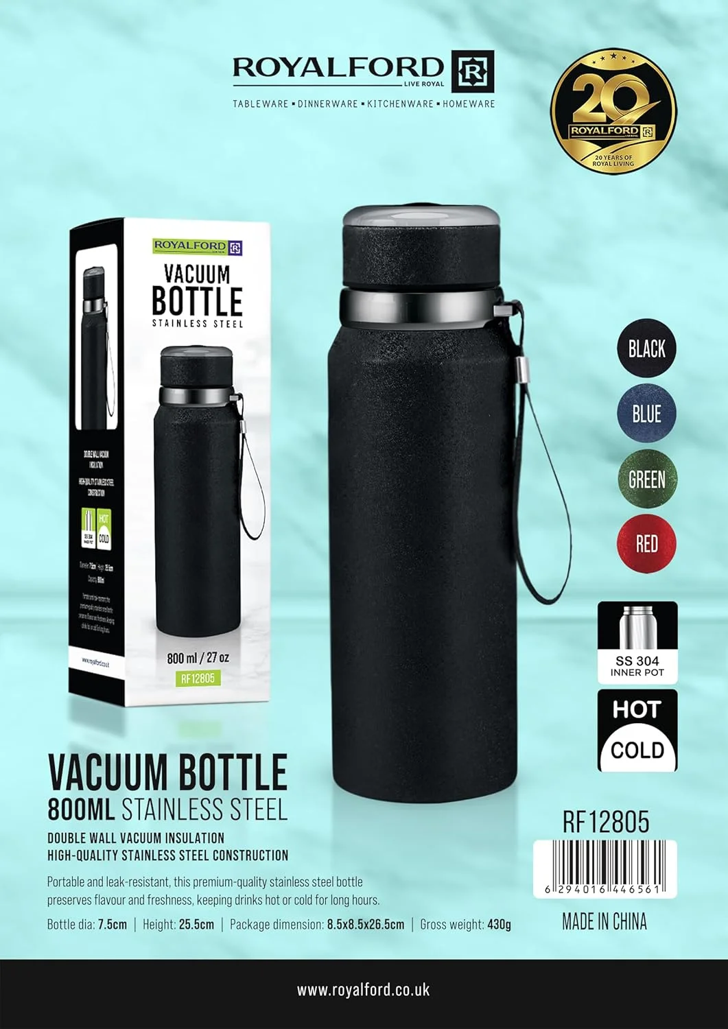 فلاسک استیل رویال فورد 1000 میلی لیتر مدل RF12806 - مناسب نوشیدنی های گرم و سرد، حفظ طعم و تازگی، نشکن فلاسک استیل رویال فورد 1000 میلی لیتر مدل RF12806 - مناسب نوشیدنی های گرم و سرد، حفظ طعم و تازگی، نشکن