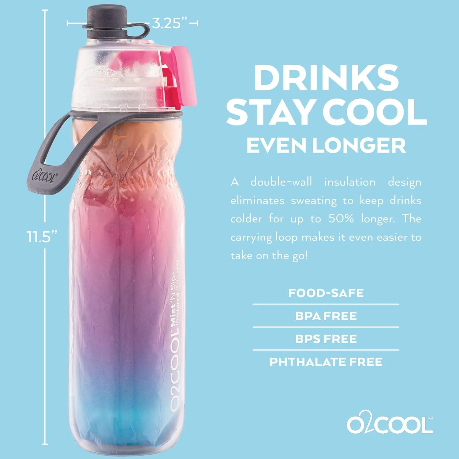 بطری آب عایق دار O2COOL مدل Mist N' Sip - حجم 20 اونس، رنگ آمبر تمشکی | عملکرد 2 در 1، عایق دو جداره، فاقد BPA | ایده آل برای ورزش، دوچرخه سواری و فعالیت های خارج از منزل بطری آب عایق دار O2COOL مدل Mist N' Sip - حجم 20 اونس، رنگ آمبر تمشکی | عملکرد 2 در 1، عایق دو جداره، فاقد BPA | ایده آل برای ورزش، دوچرخه سواری و فعالیت های خارج از منزل