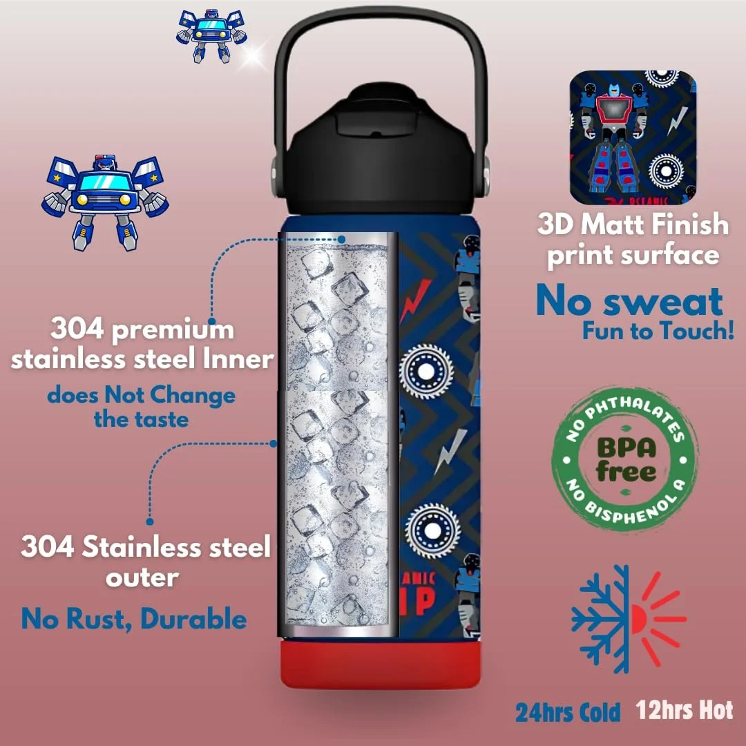 قمقمه آب استیل ضد زنگ پسرانه Oceanic، ۵۵۰ میلی لیتر، عایق خلاء دو جداره، استیل ضد زنگ 304، بدون BPA و ضد نشت (ربات، ۵۵۰ میلی لیتر) قمقمه آب استیل ضد زنگ پسرانه Oceanic، ۵۵۰ میلی لیتر، عایق خلاء دو جداره، استیل ضد زنگ 304، بدون BPA و ضد نشت (ربات، ۵۵۰ میلی لیتر)