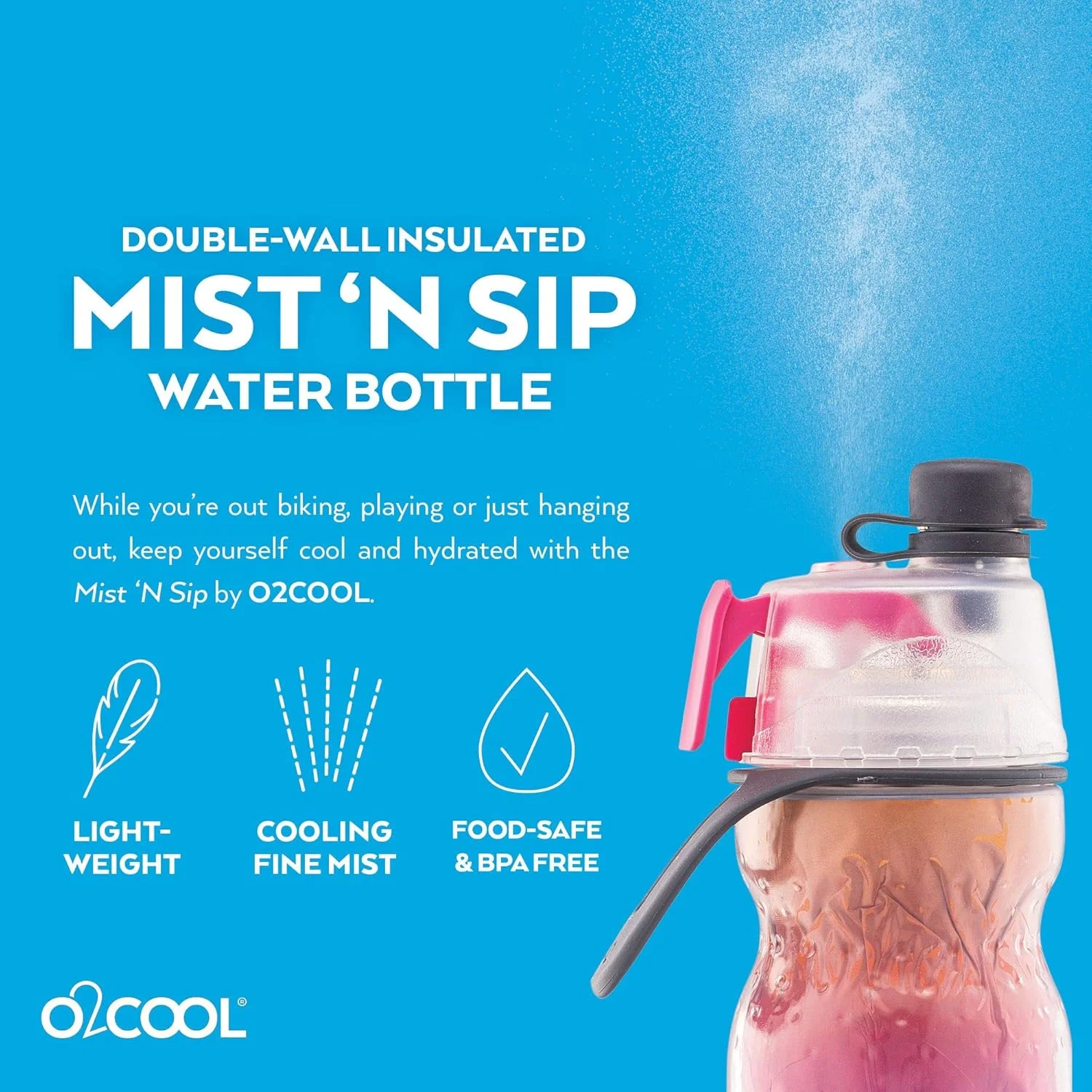 بطری آب عایق دار O2COOL مدل Mist N' Sip - حجم 20 اونس، رنگ آمبر تمشکی | عملکرد 2 در 1، عایق دو جداره، فاقد BPA | ایده آل برای ورزش، دوچرخه سواری و فعالیت های خارج از منزل بطری آب عایق دار O2COOL مدل Mist N' Sip - حجم 20 اونس، رنگ آمبر تمشکی | عملکرد 2 در 1، عایق دو جداره، فاقد BPA | ایده آل برای ورزش، دوچرخه سواری و فعالیت های خارج از منزل