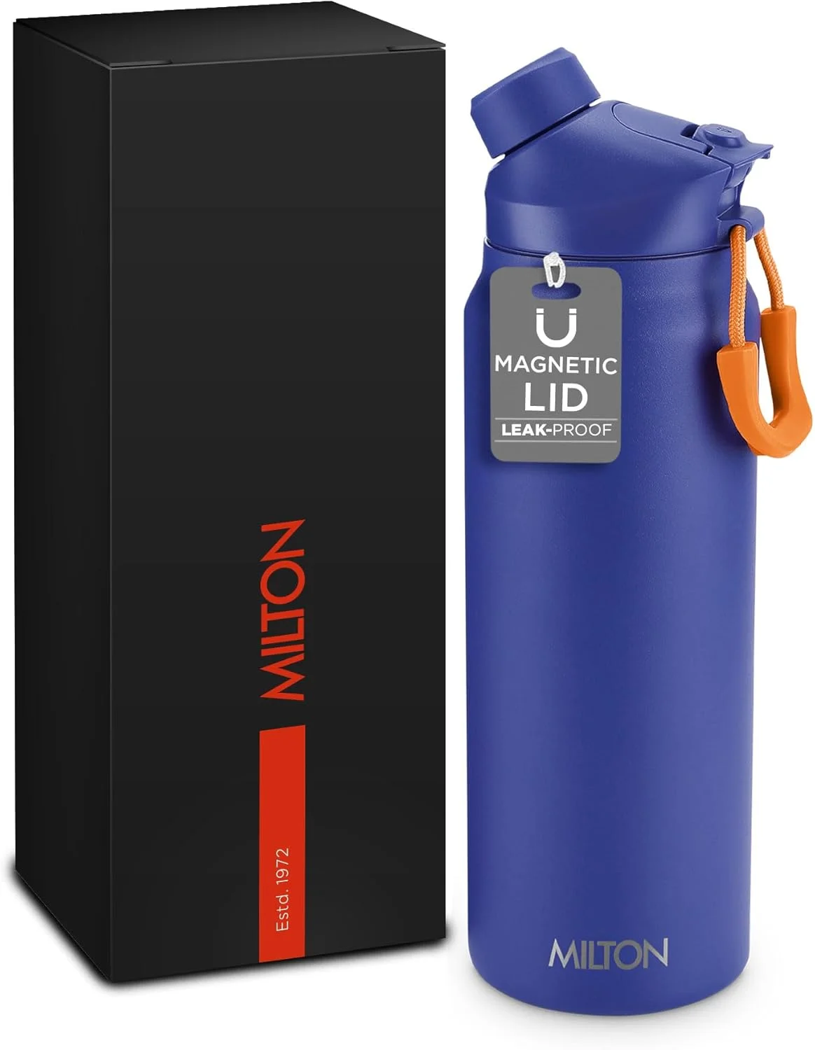 بطری آب عایق خلاء 940 میلی لیتری میلتون با درب نی مغناطیسی، نوشیدنی ها را 12 ساعت گرم و 24 ساعت سرد نگه می دارد، استیل ضد زنگ 18/8، فلاسک دو جداره با پوشش داخلی مسی برای ورزش - فیروزه ای - آبی