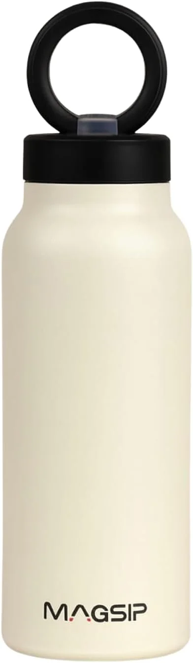بطری آب عایق MAGSIP برای قاب‌ها و تلفن‌های سازگار با Magsafe - بطری آب استیل ضد زنگ با نگهدارنده تلفن سه پایه - گرم 12 ساعت، سرد 24 ساعت، چرخش 360 درجه (صدفی، 700 میلی لیتر)