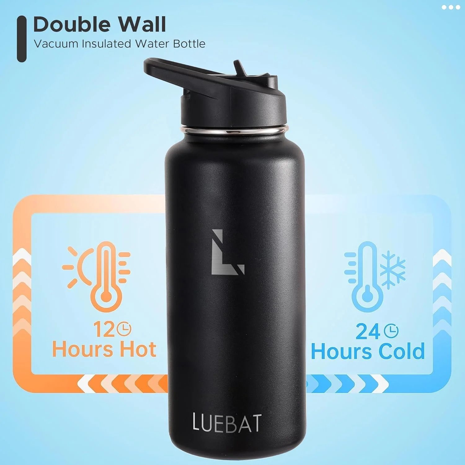 بطری آب LUEBAT، 950 میلی لیتر، دوجداره، عایق خلاء، استیل ضد زنگ، ضد نشت، بدون BPA، قمقمه قابل استفاده مجدد برای نوشیدنی های گرم/سرد، دارای 2 درب، نی و برس تمیز کننده، مشکی بطری آب LUEBAT، 950 میلی لیتر، دوجداره، عایق خلاء، استیل ضد زنگ، ضد نشت، بدون BPA، قمقمه قابل استفاده مجدد برای نوشیدنی های گرم/سرد، دارای 2 درب، نی و برس تمیز کننده، مشکی