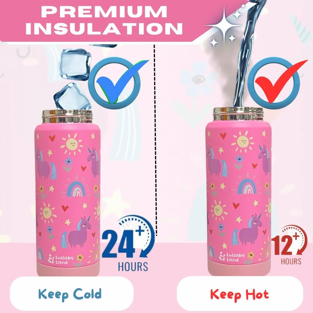 بطری آب استیل 550 میلی لیتری سرزمین لالایی برای کودکان، با این بطری آب کودکان در مدرسه هیدراته بمانید، بطری صورتی تک شاخ بدون نشتی و بدون BPA برای دختران بطری آب استیل 550 میلی لیتری سرزمین لالایی برای کودکان، با این بطری آب کودکان در مدرسه هیدراته بمانید، بطری صورتی تک شاخ بدون نشتی و بدون BPA برای دختران